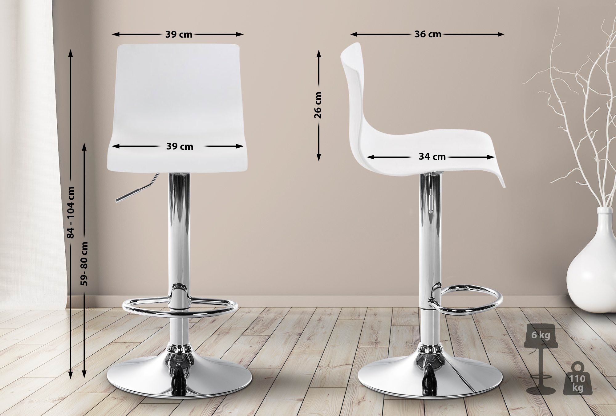 Tabouret de bar Hover Réglable en Hauteur Assise Plastique