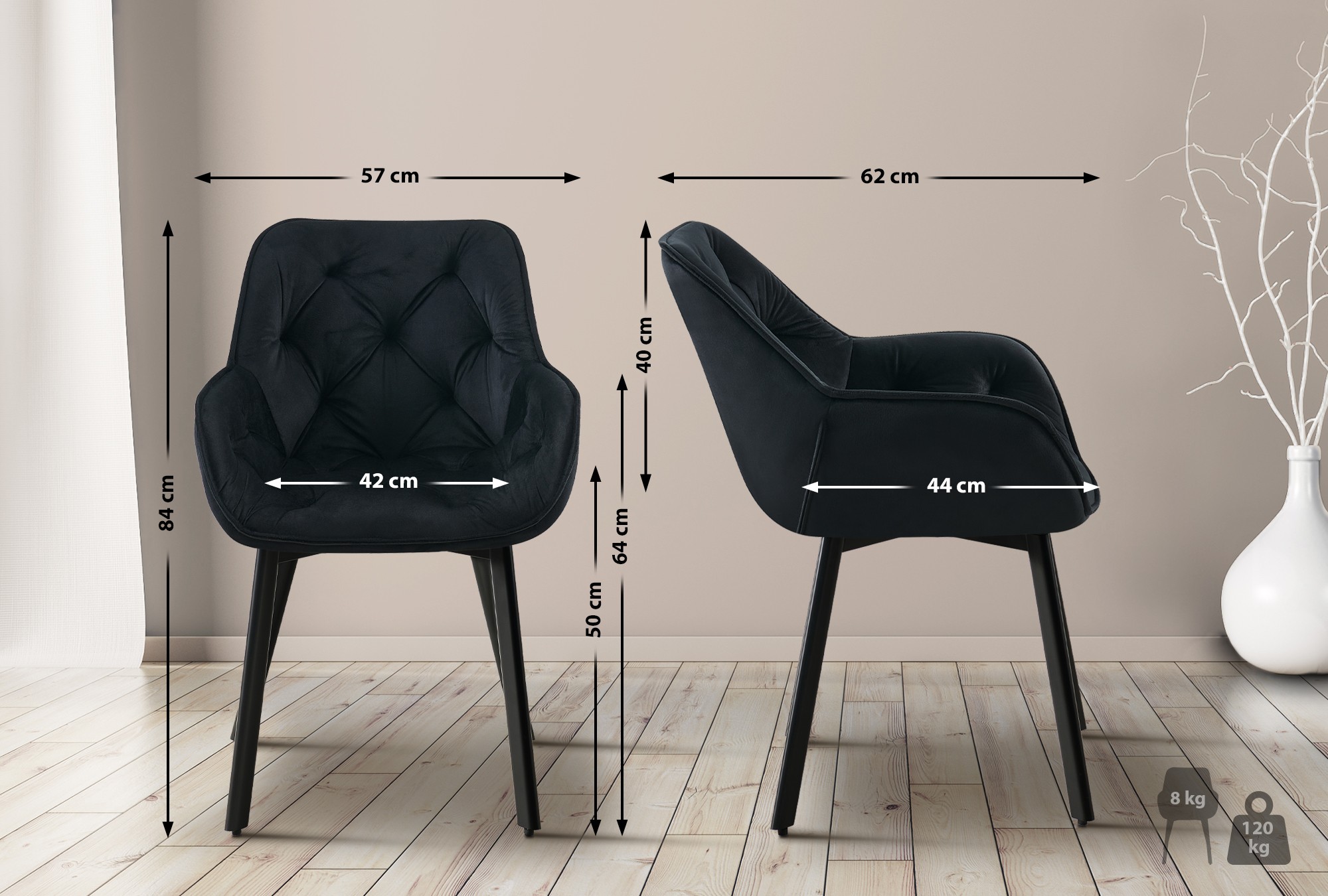 Lot de 2 Chaises de Salle à Manger Pivotantes Antigo en Velours