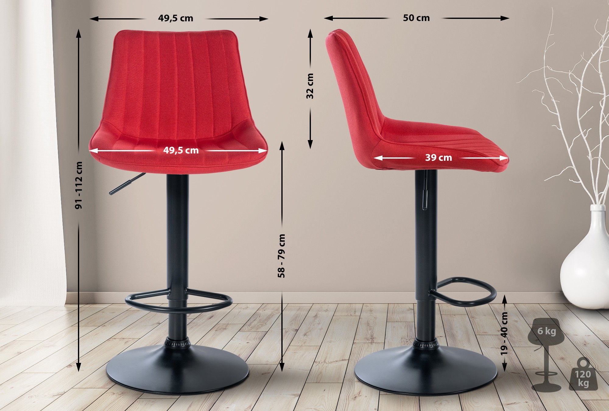 Tabouret de bar Toni en Tissu Pied trompette en Métal