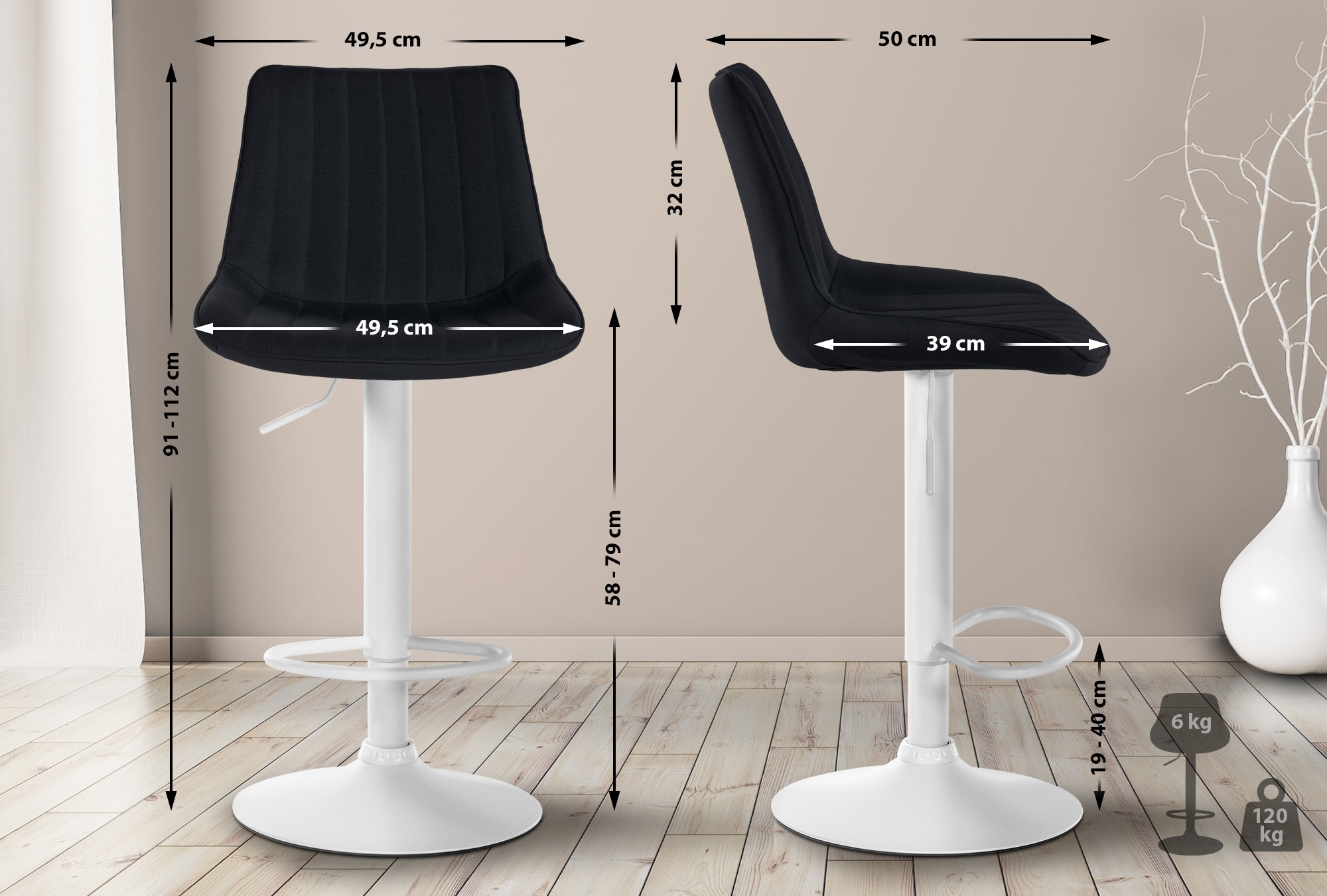 Lot de 2 tabourets de bar Toni tissu