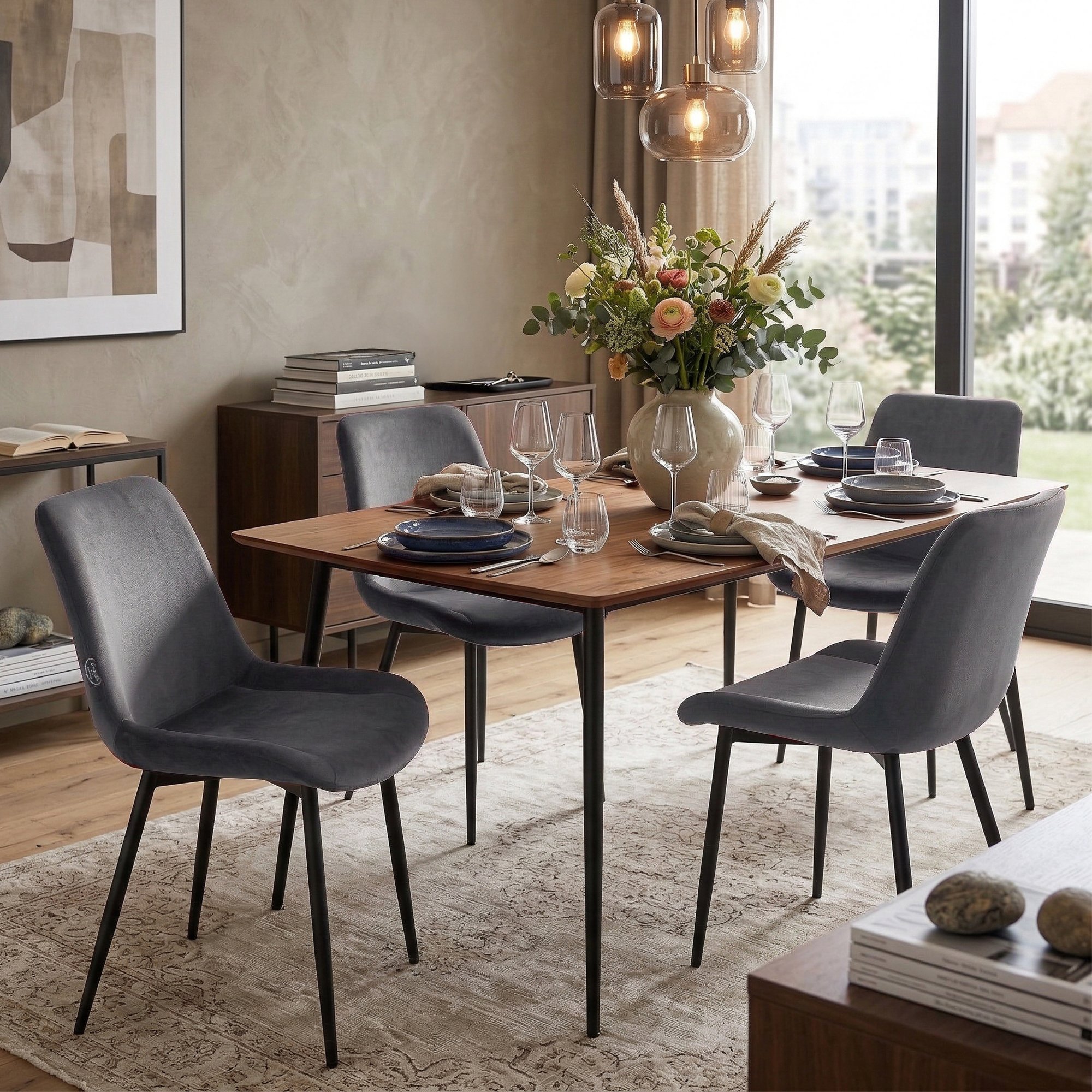 Lot de 4 chaises de salle a manger Victoria en velours