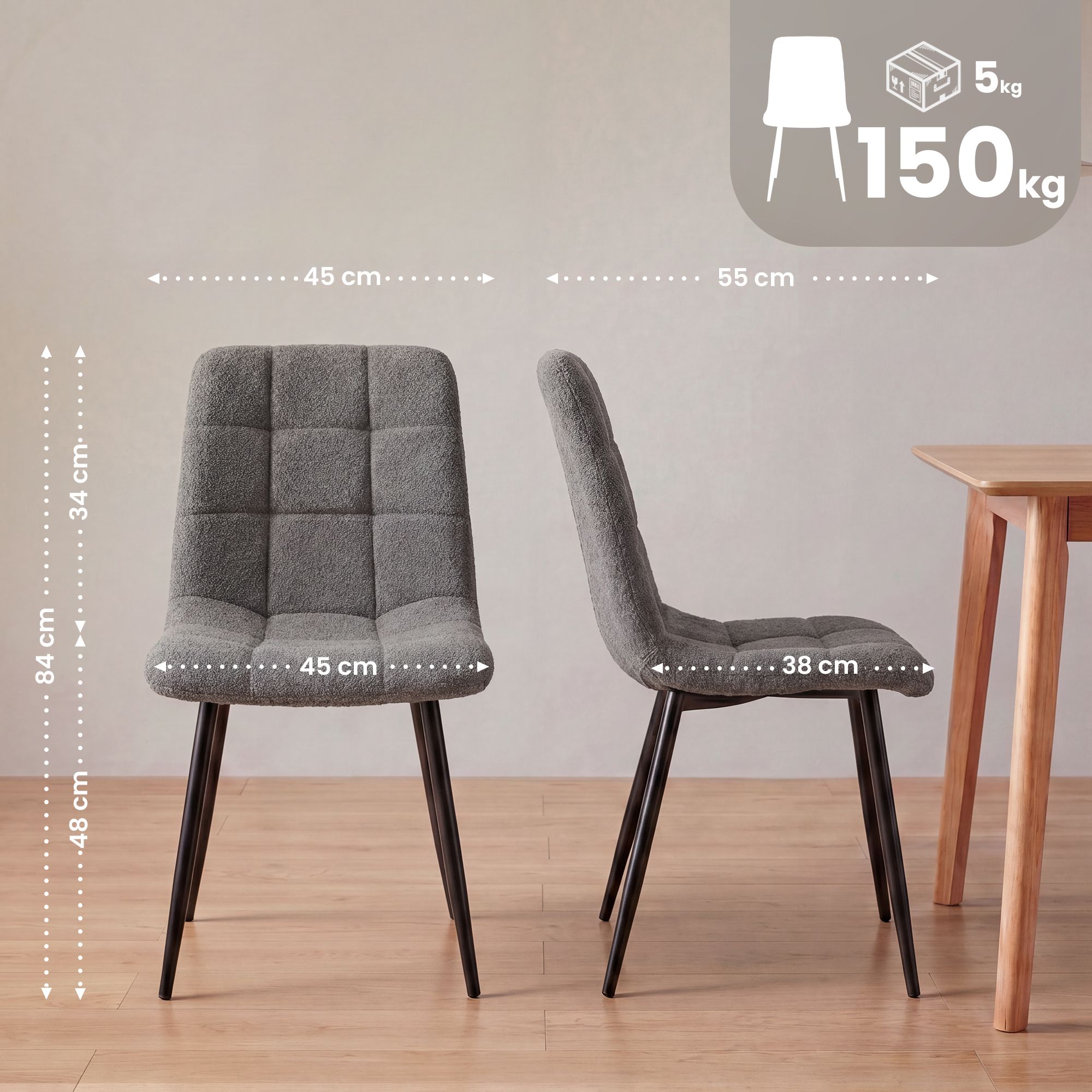 Chaise de salle a manger Antibes en tissu teddy