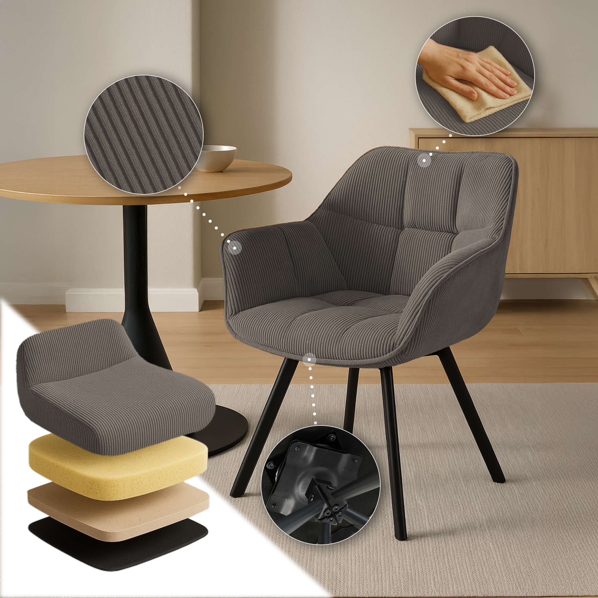 Chaise de salle à manger Jordi Cord
