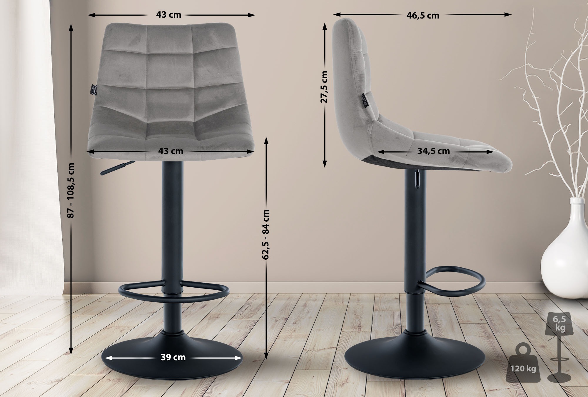 Lot de 2 tabourets de bar Jerry velours