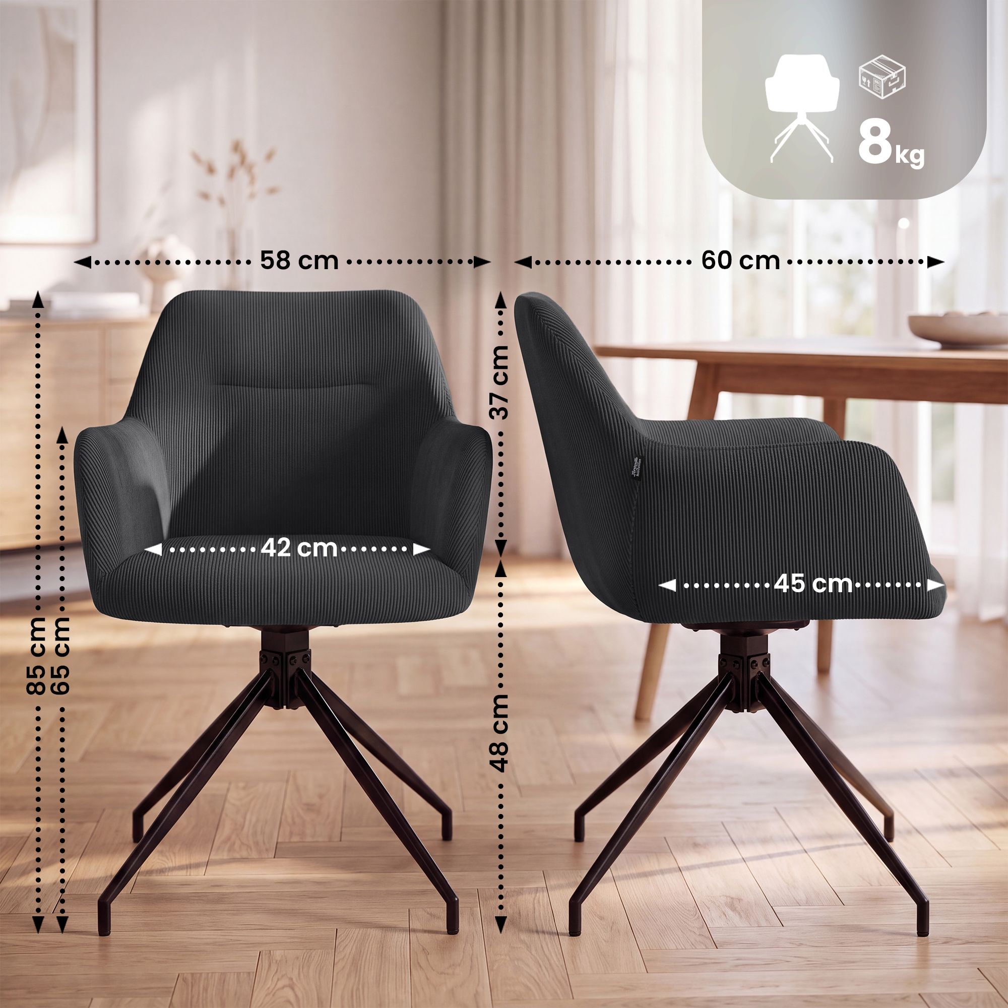 Chaise de salle à manger Merlinda en velours côtelé