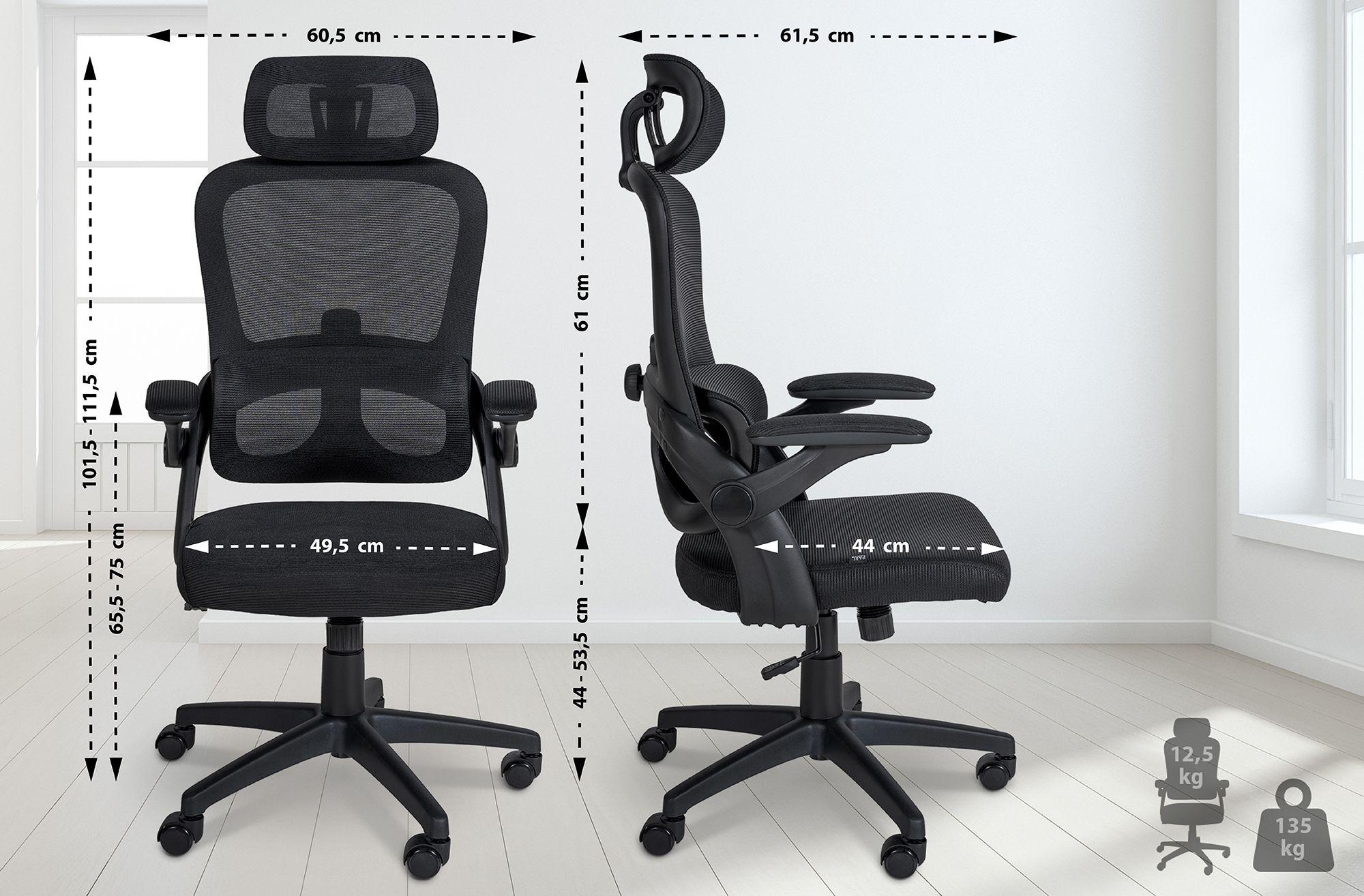 Fauteuil de bureau Garston avec soutien lombaire et appui-tête