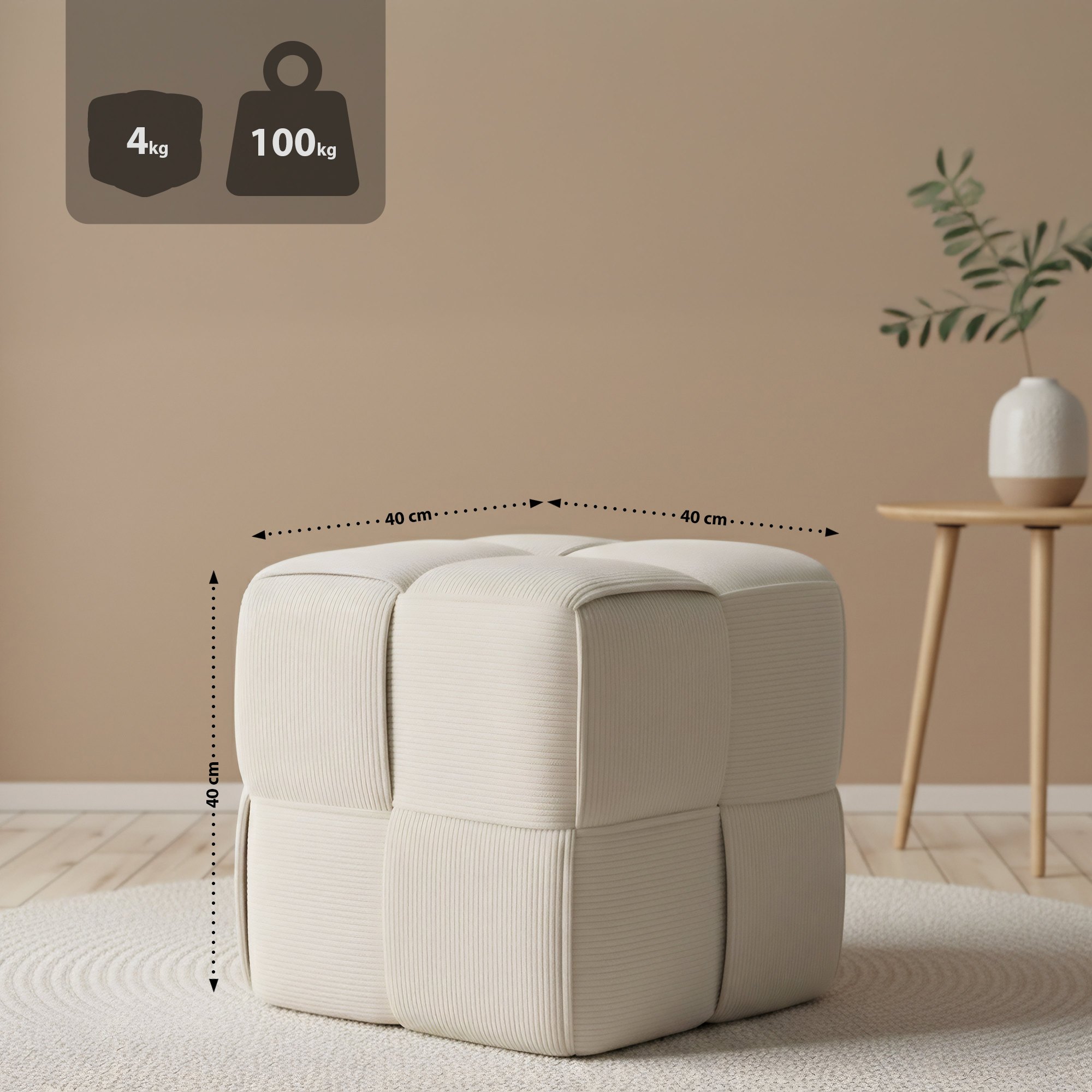 Tabouret en velours côtelé Forinta confortable et design