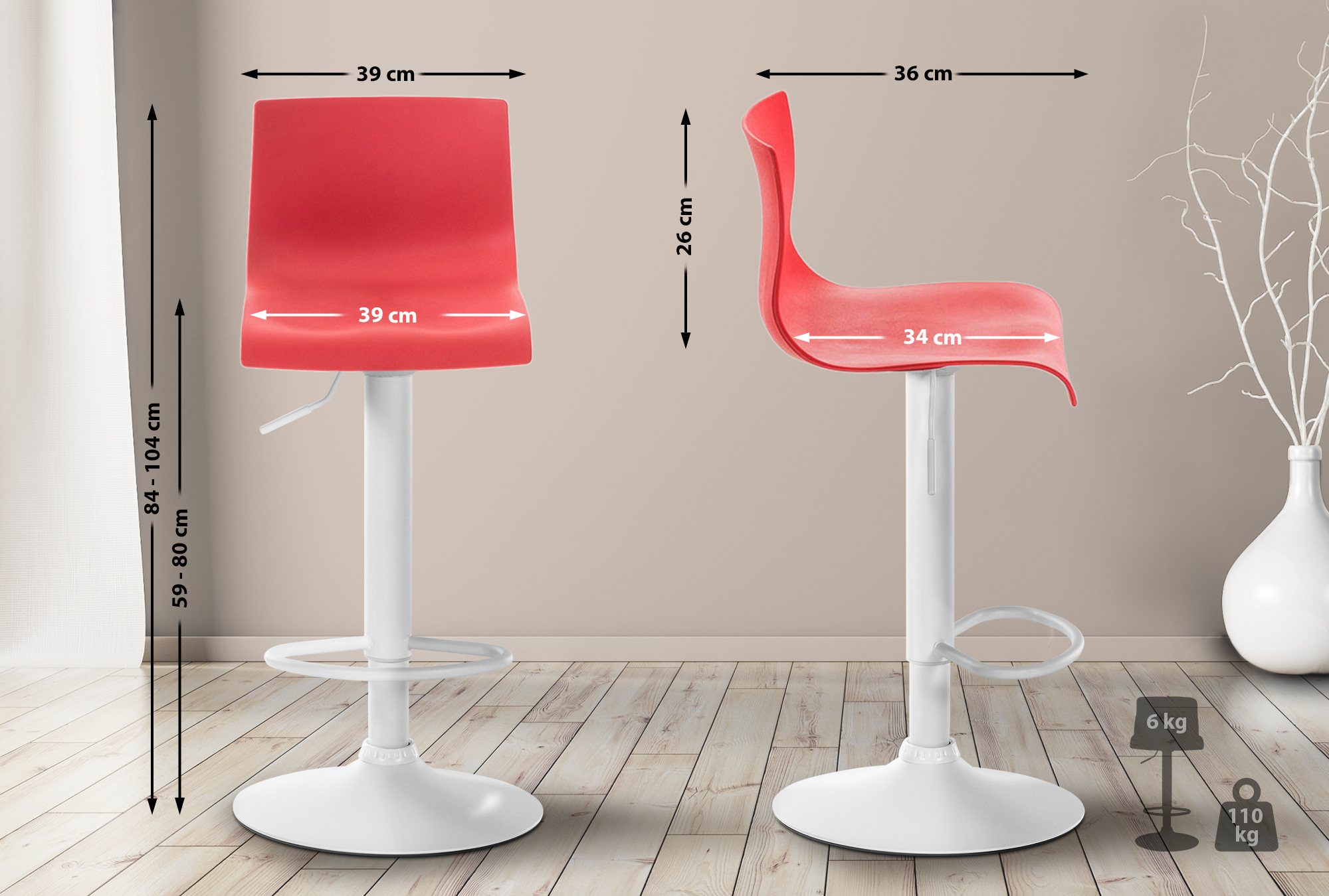 Tabouret de bar Hover Réglable en Hauteur Assise Plastique