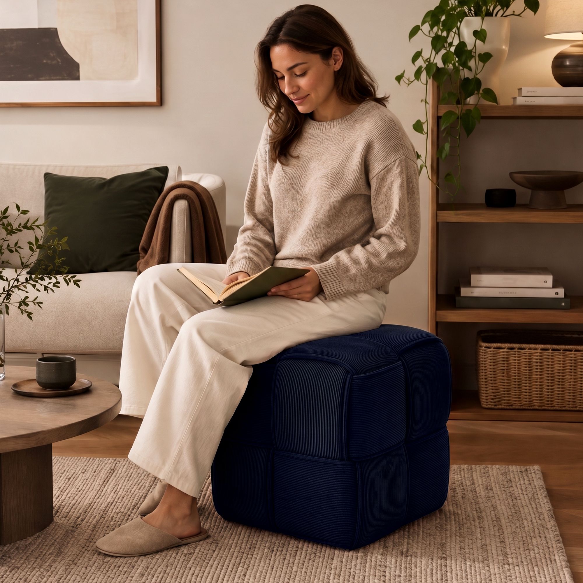 Pouf Forinta en velours côtelé
