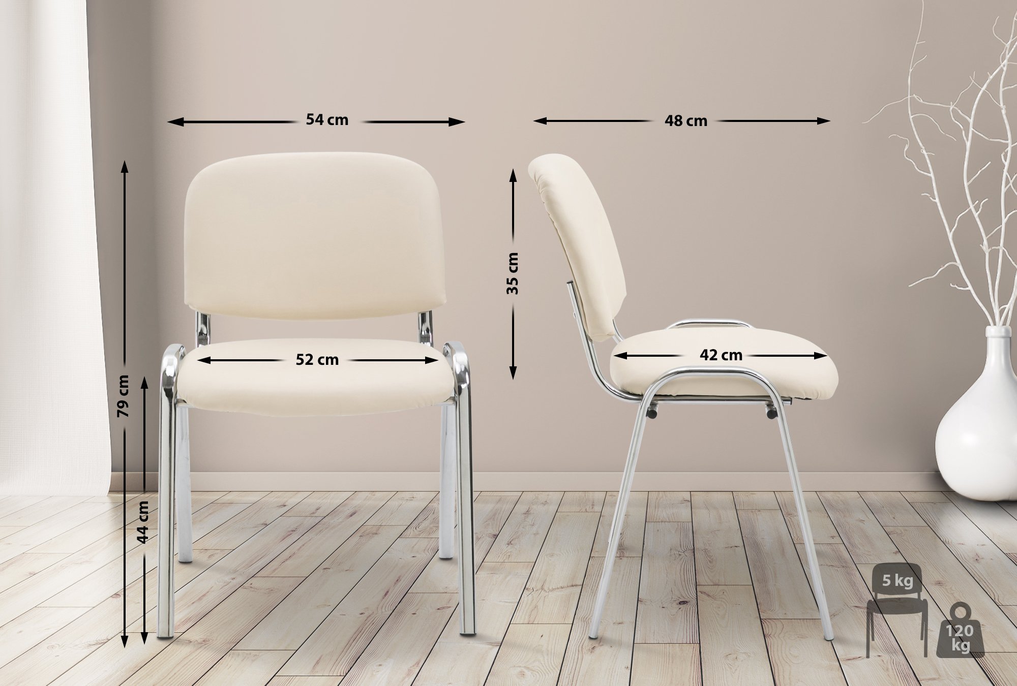 Chaise visiteur Ken en similicuir et piètement en métal chromé