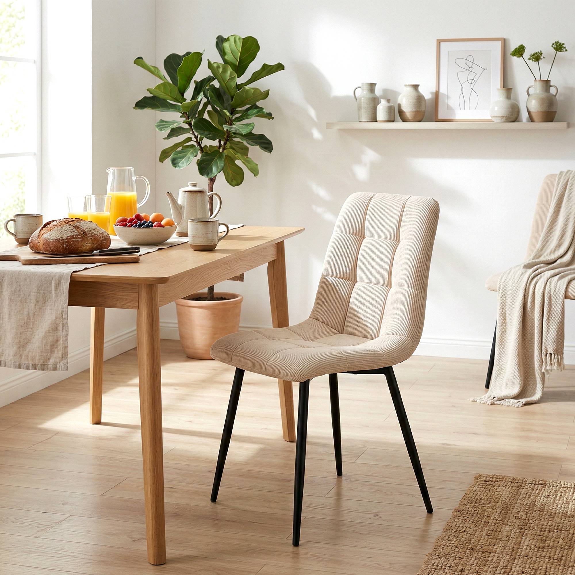 Lot de 2 chaises de salle a manger Antibes en velours cotele