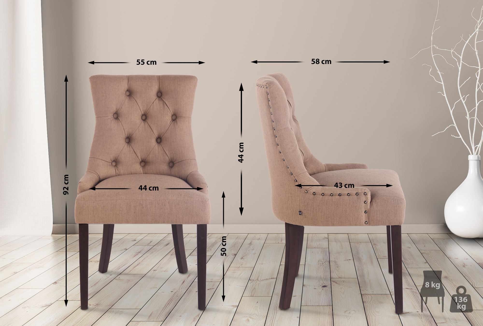 Lot de 2 chaises de salle à manger Aberdeen en tissu