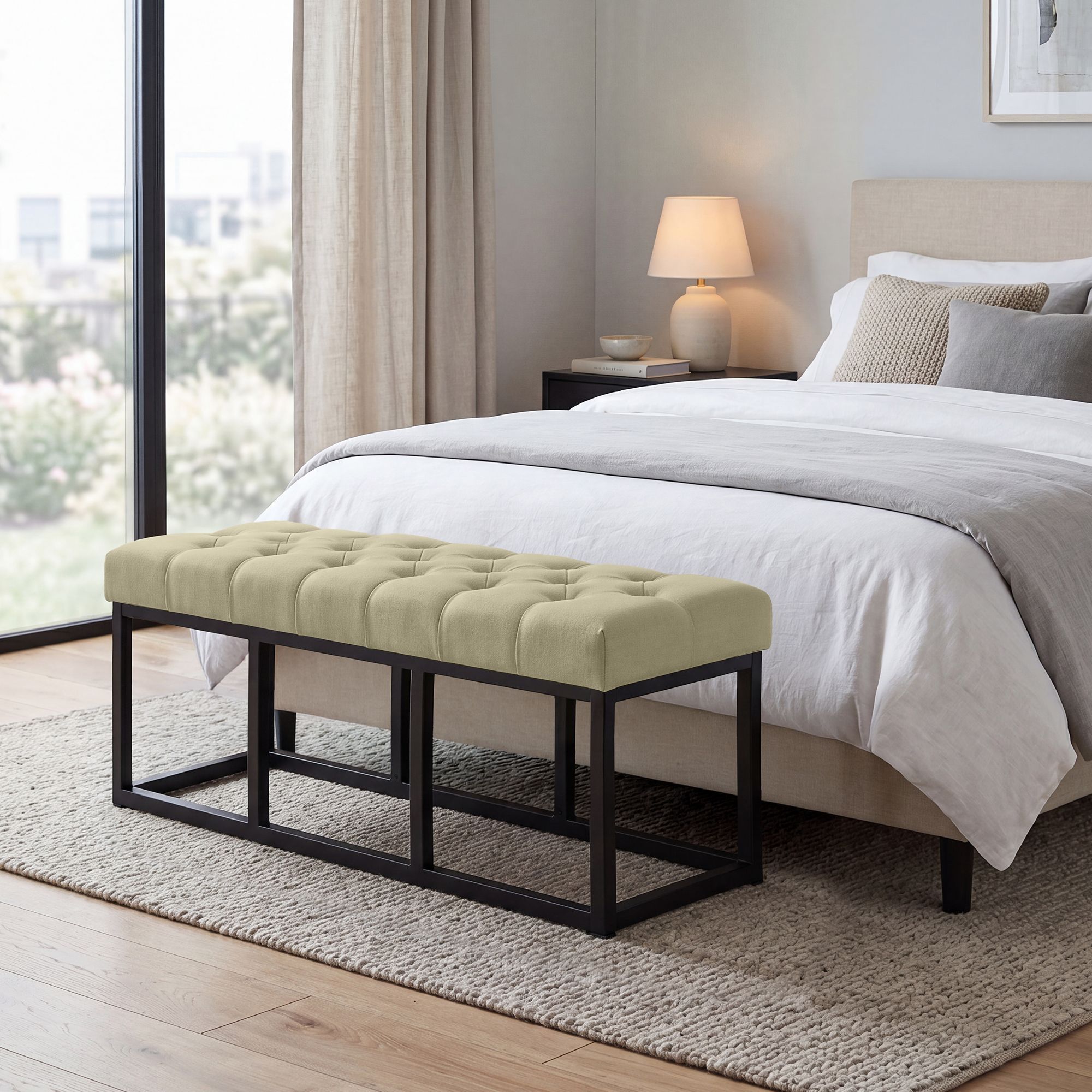 Banc Amun en tissu avec structure noire