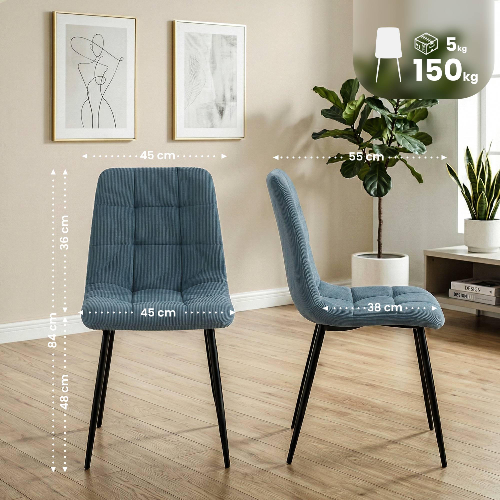 Lot de 2 chaises de salle a manger Antibes en velours cotele
