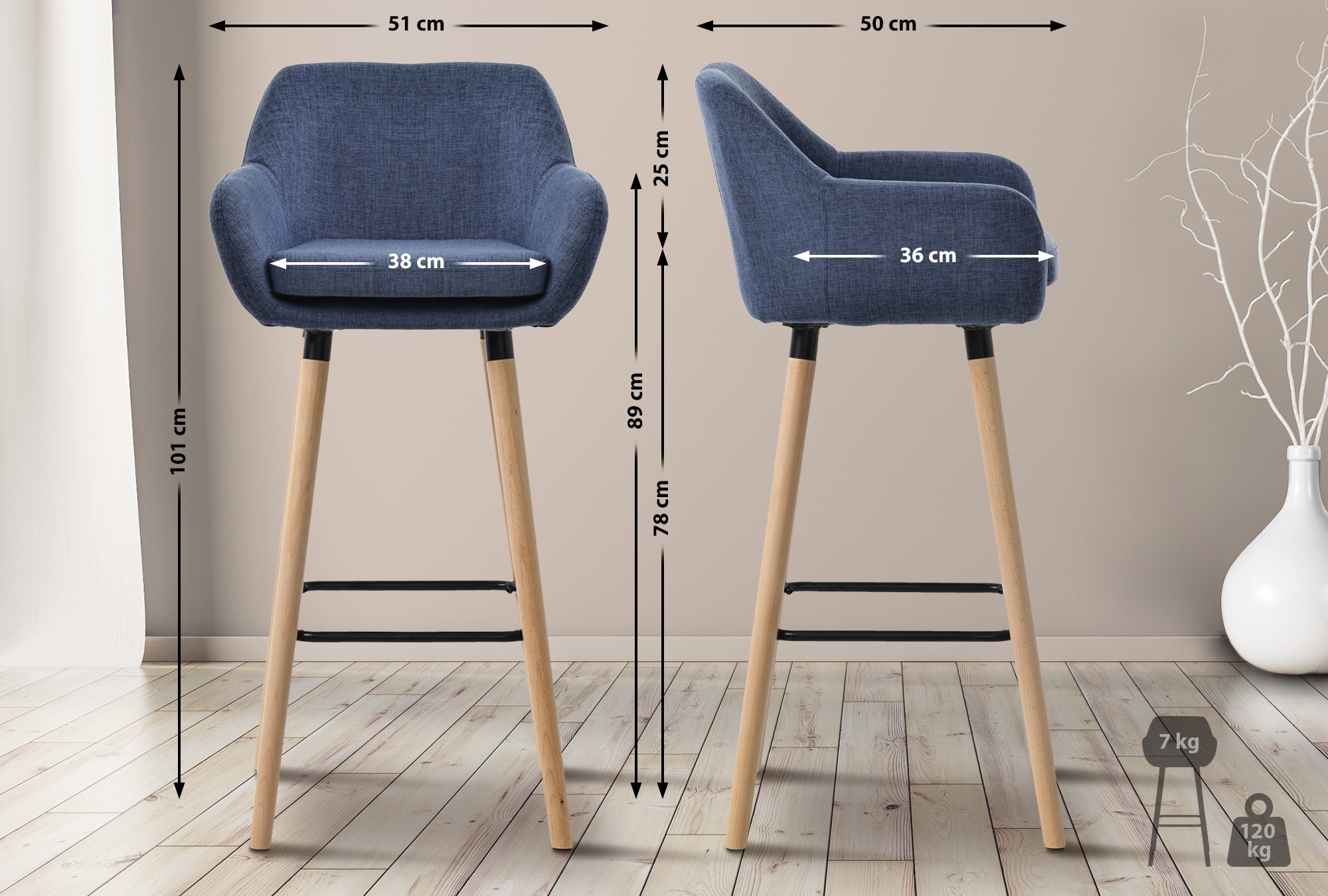 Tabouret de bar Grant en tissu