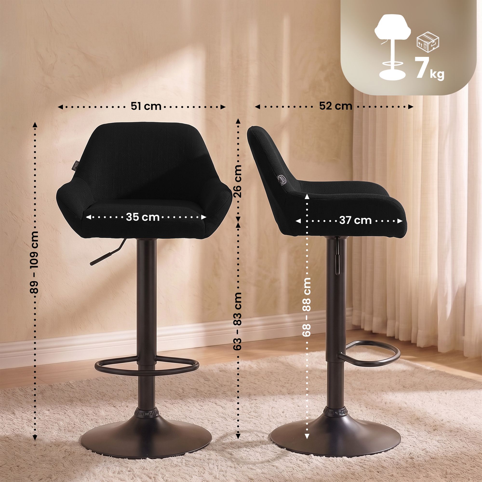 Lot de 2 tabourets de bar Braga en tissu