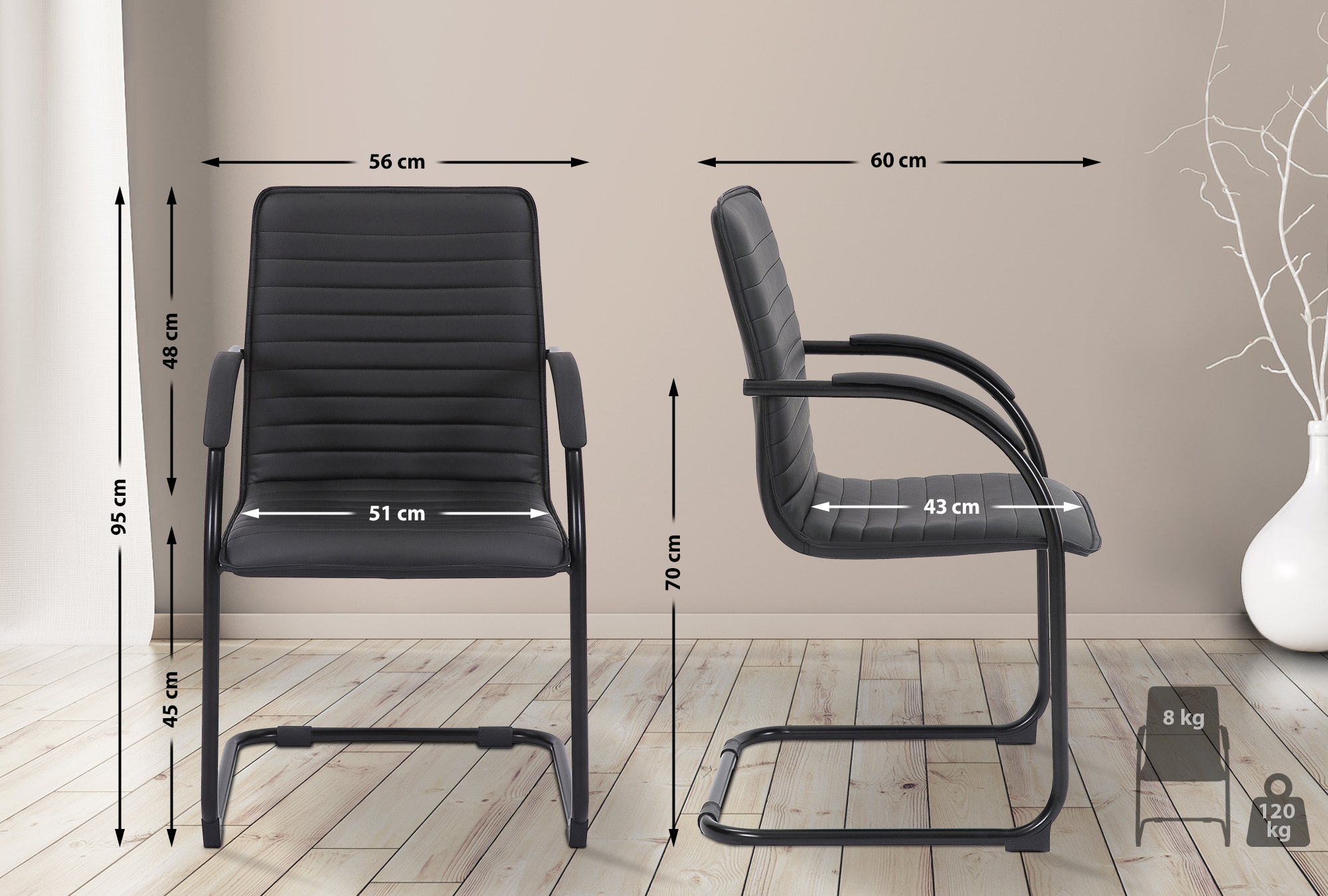 Lot de 2 chaises visiteurs Tira similicuir