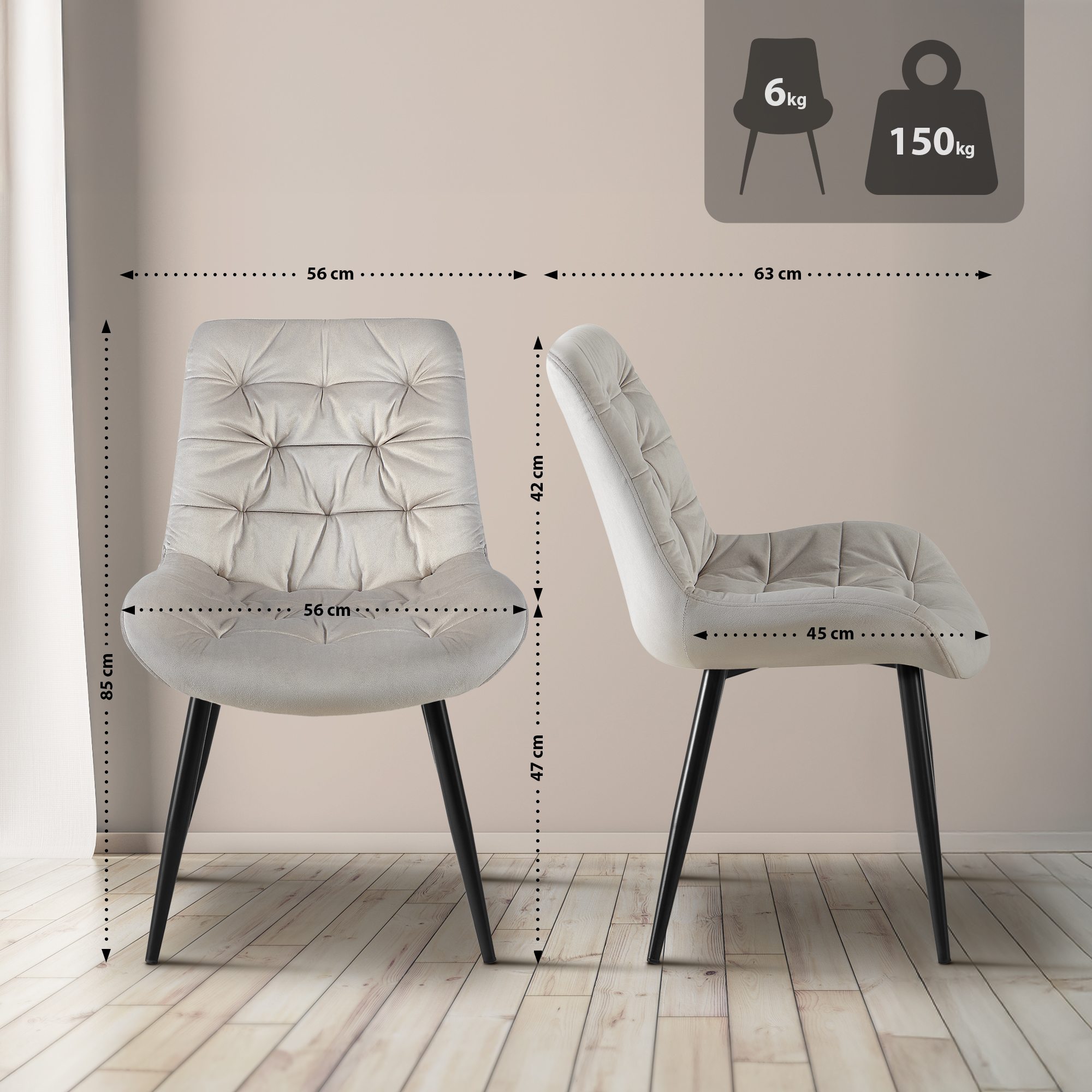 Chaise de salle à manger Rossford velours