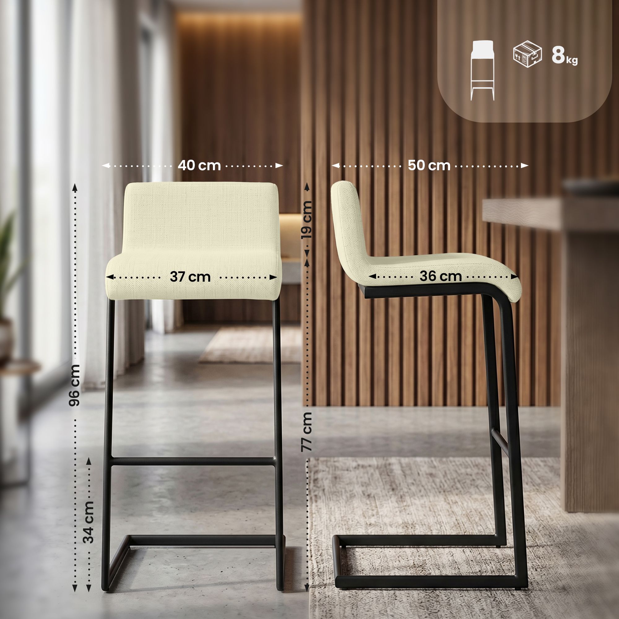 Lot de 2 Tabourets de Bar Newport, Piétement Métallique Noir