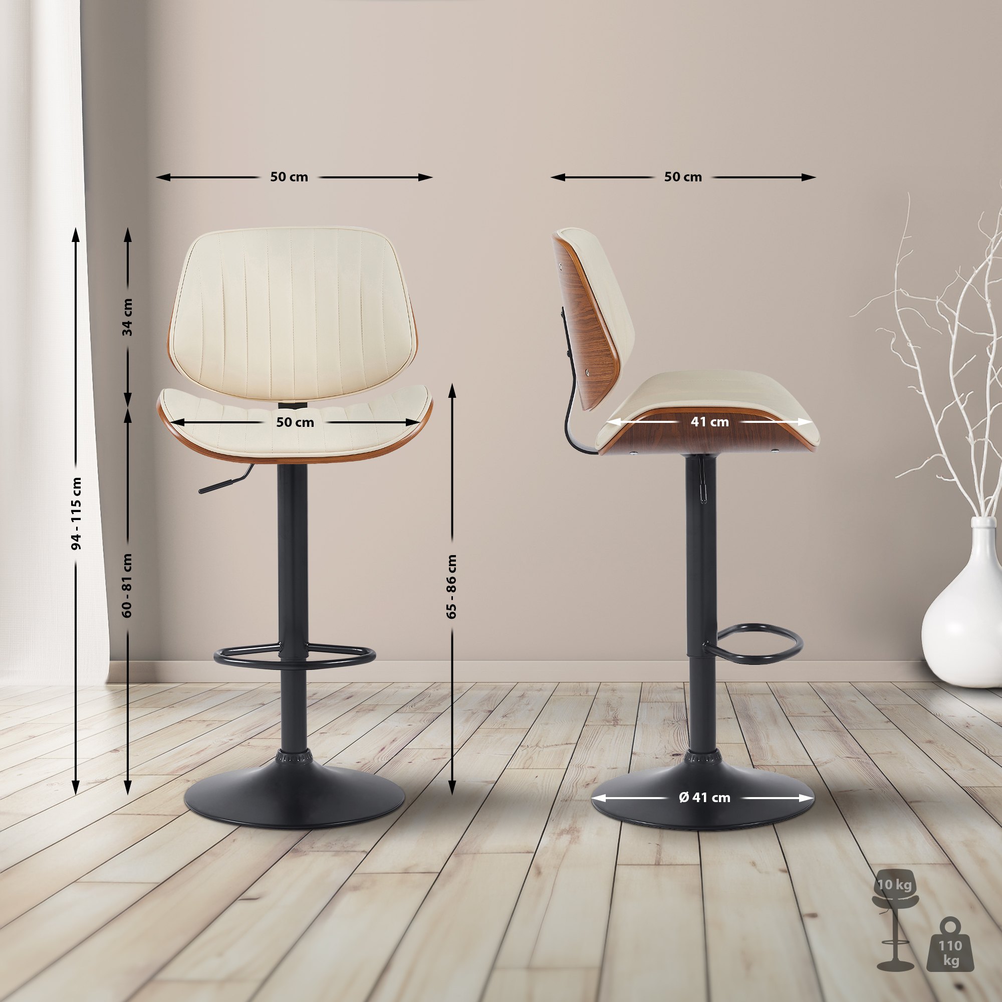 Lot de 2 tabourets de bar Clawson en similicuir