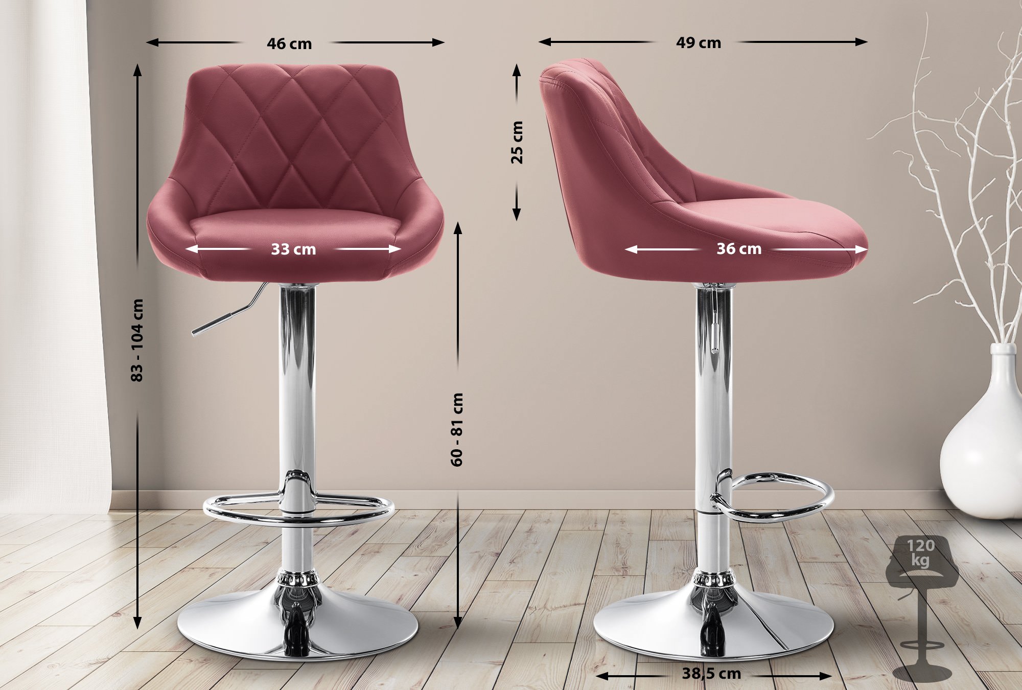 Tabouret de bar Lazio en similicuir avec pied en métal