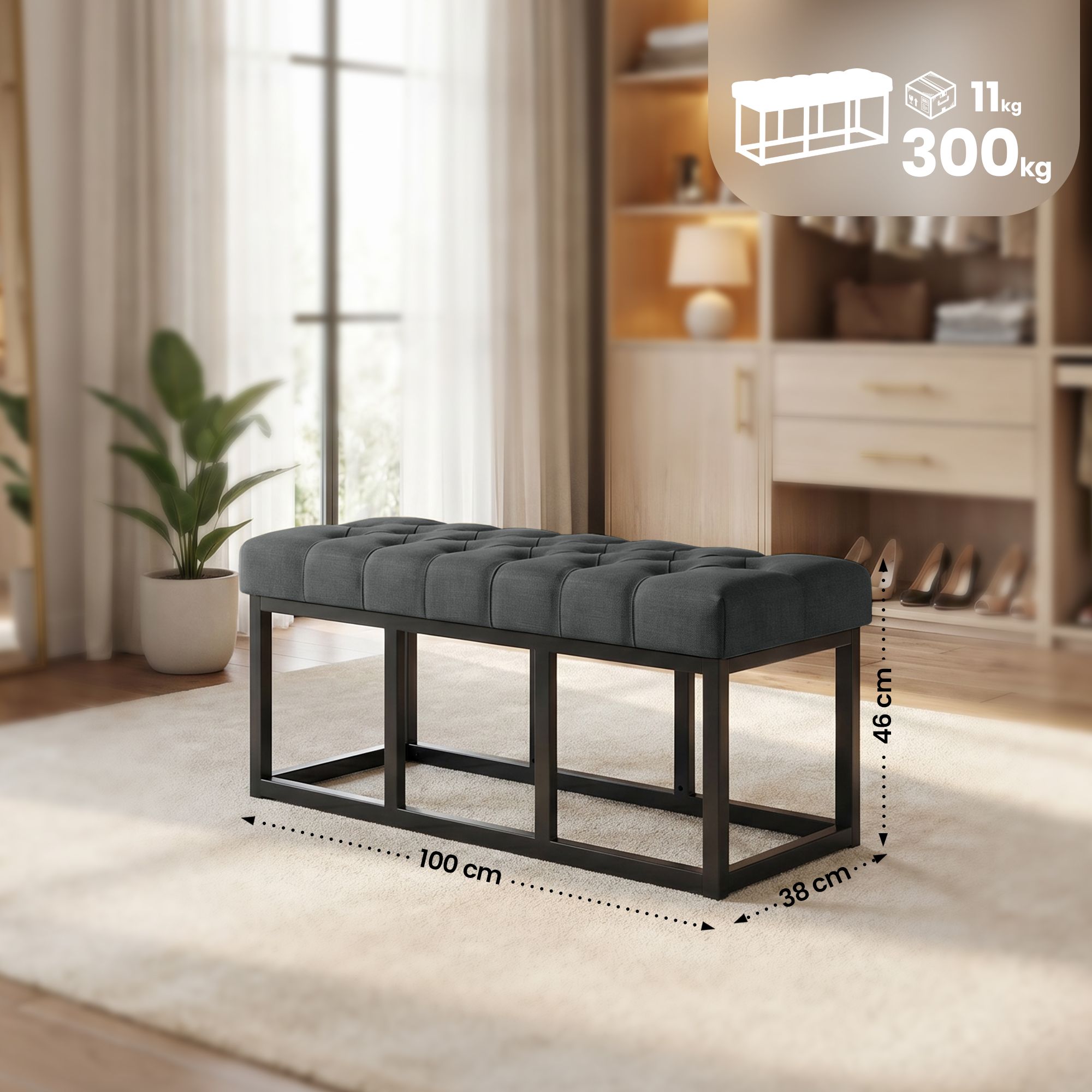 Banc Amun en tissu avec structure noire