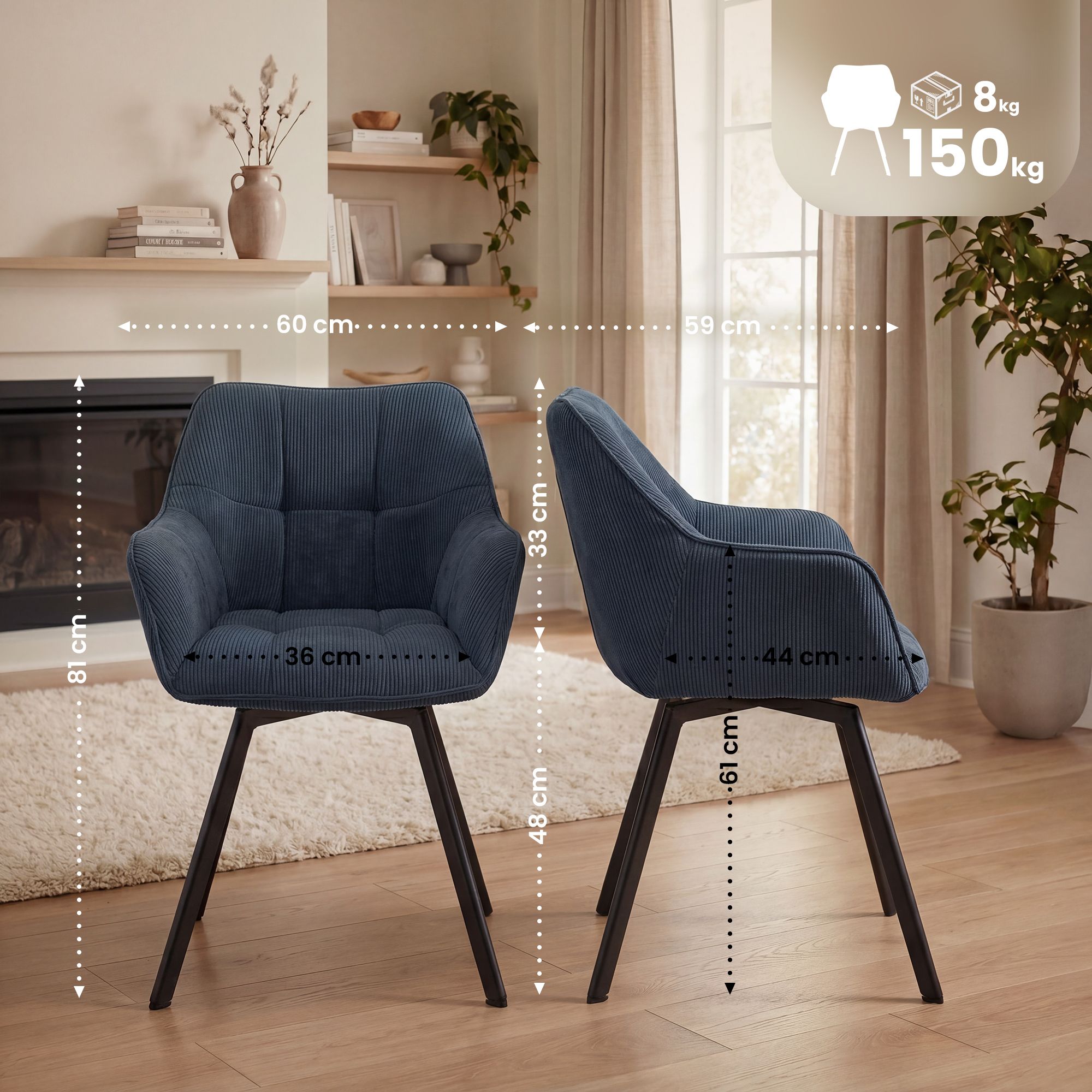 Chaise de salle à manger Jordi Cord