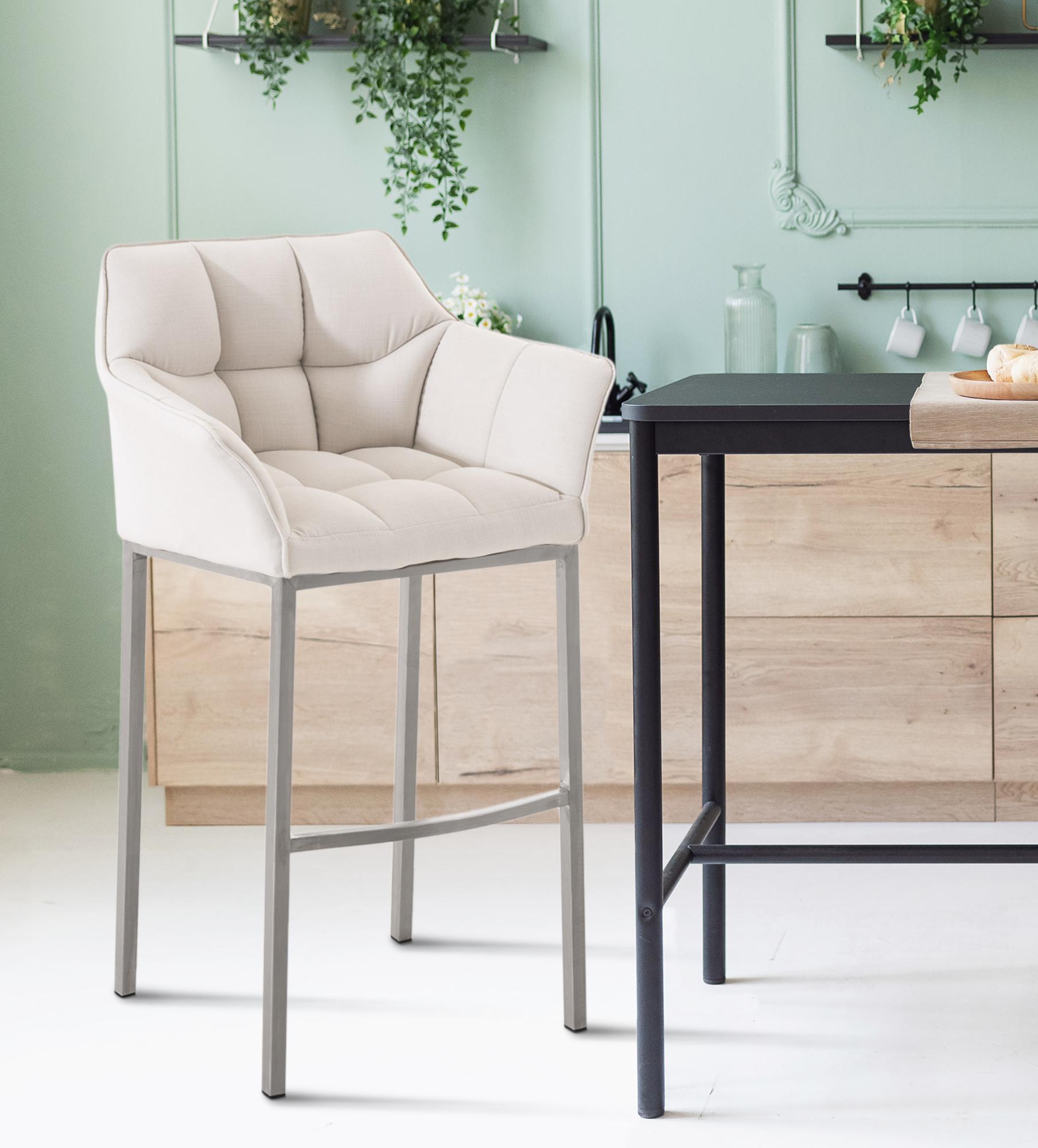Lot de 2 tabourets de bar Damaso en tissu avec piètement à quatre pieds