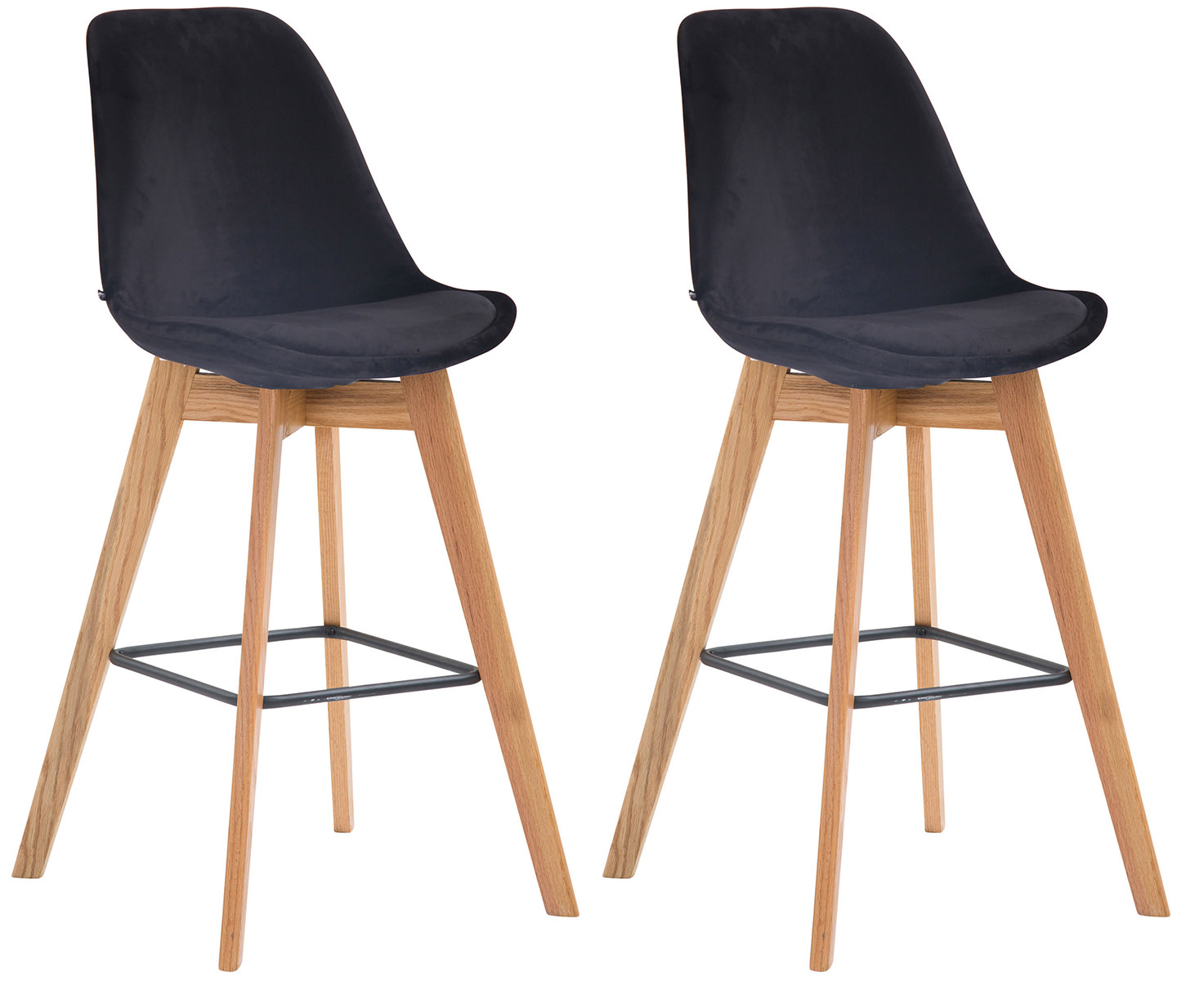 Lot de 2 tabourets de bar Metz en velours Pieds en bois