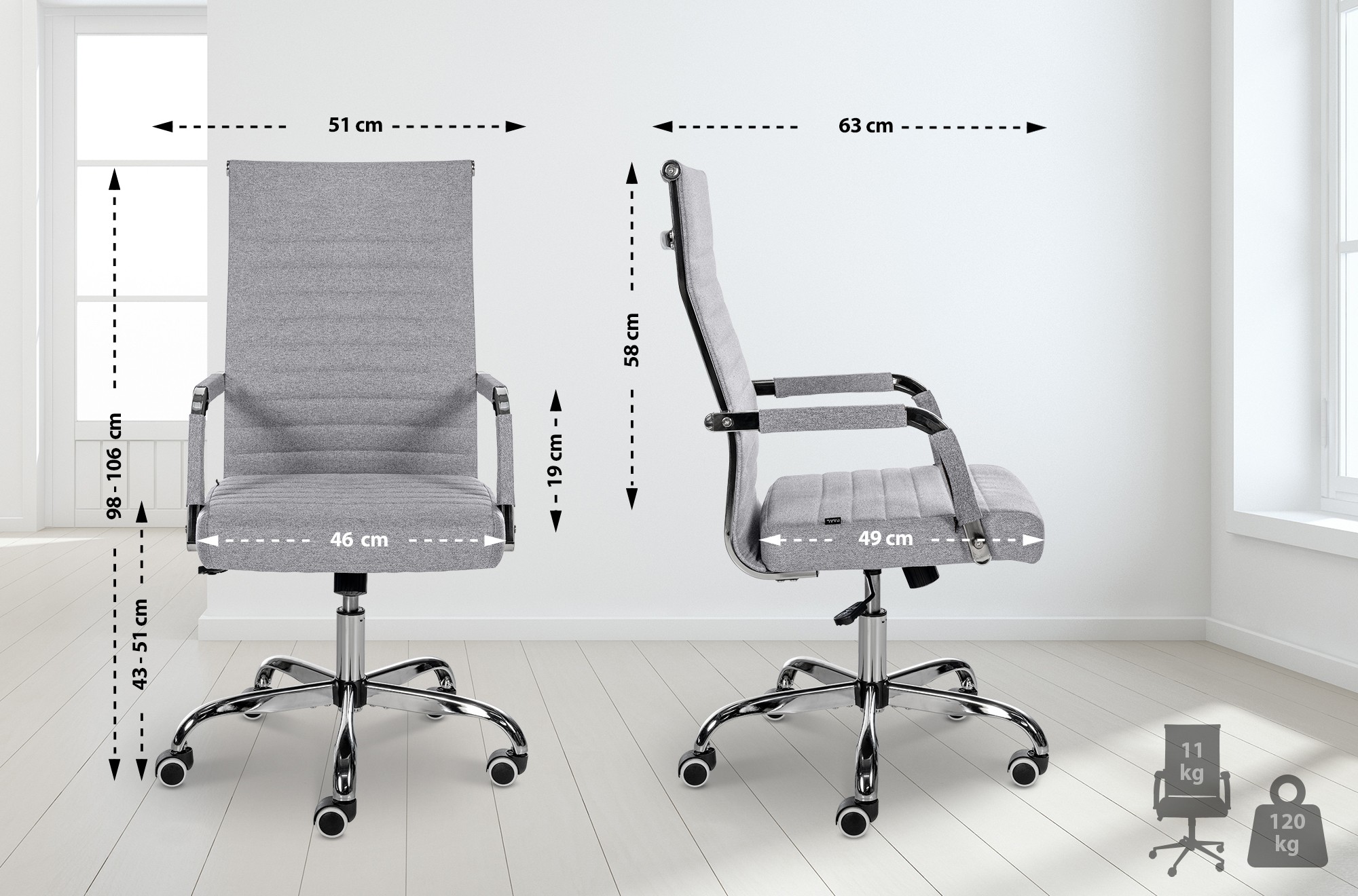 Chaise de bureau Amadora avec hauteur réglable et Pied en métal
