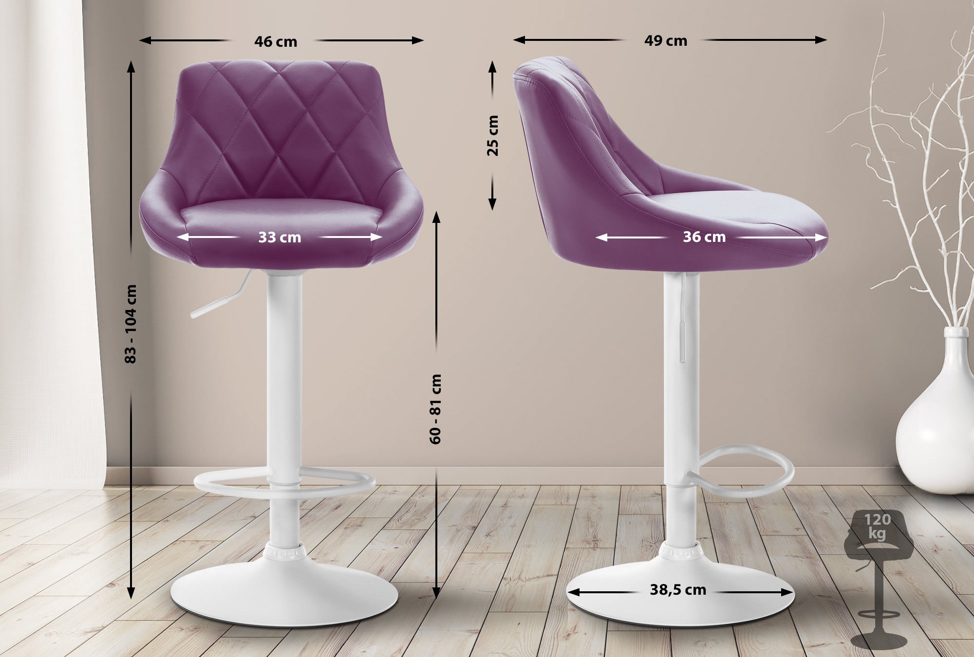 Tabouret de bar Lazio en similicuir avec pied en métal