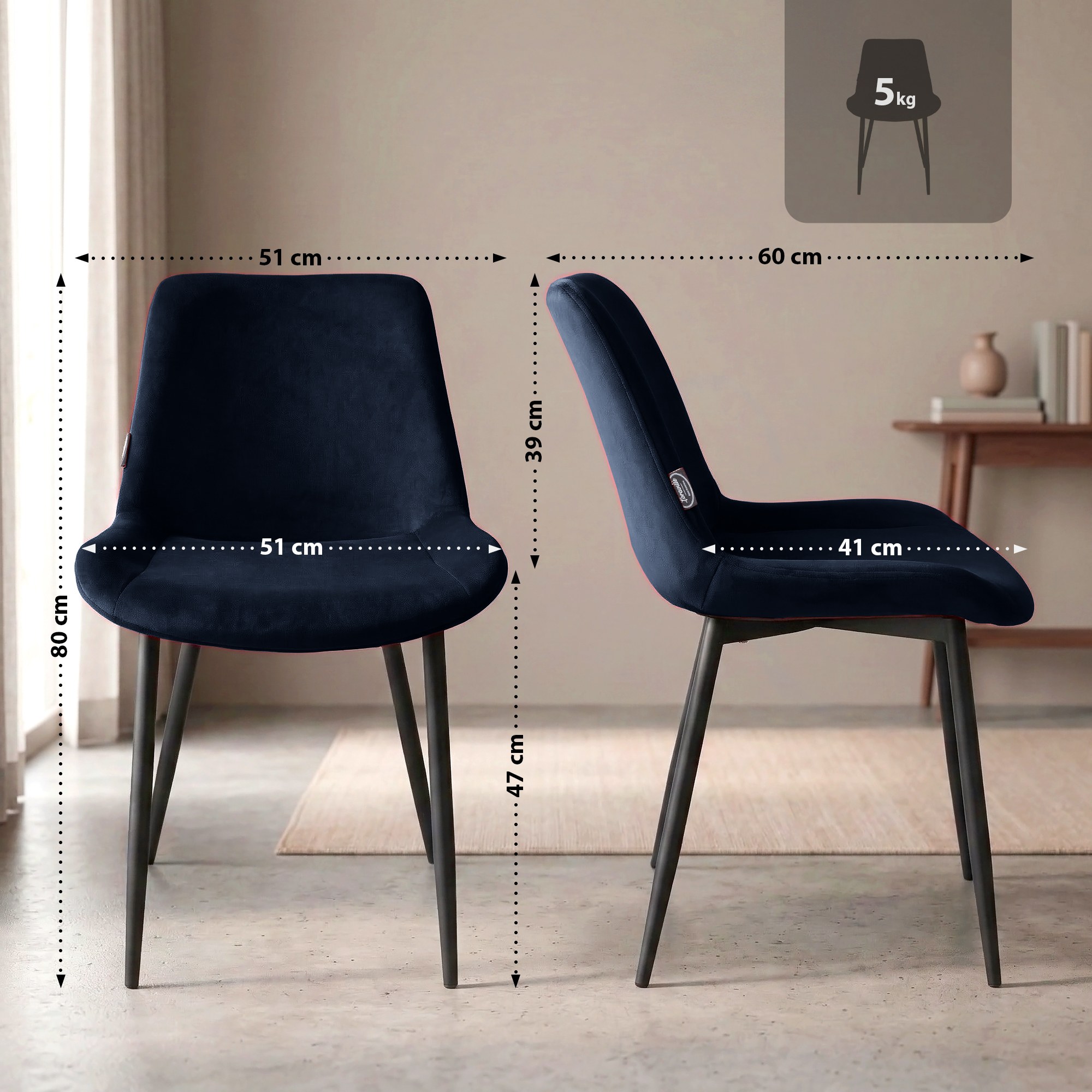 Lot de 2 Chaises de salle a manger Victoria en velours