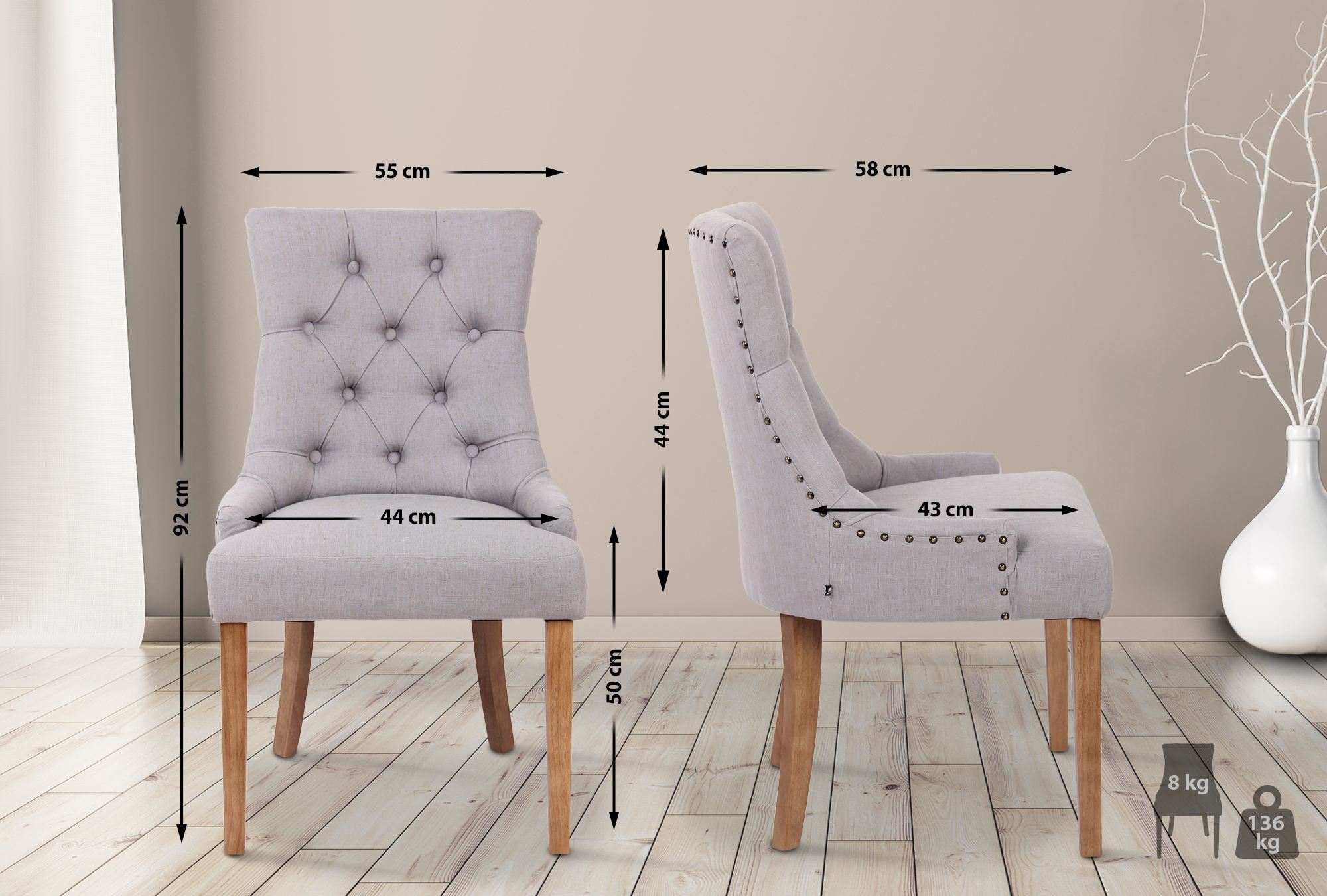 Lot de 2 chaises de salle à manger Aberdeen en tissu