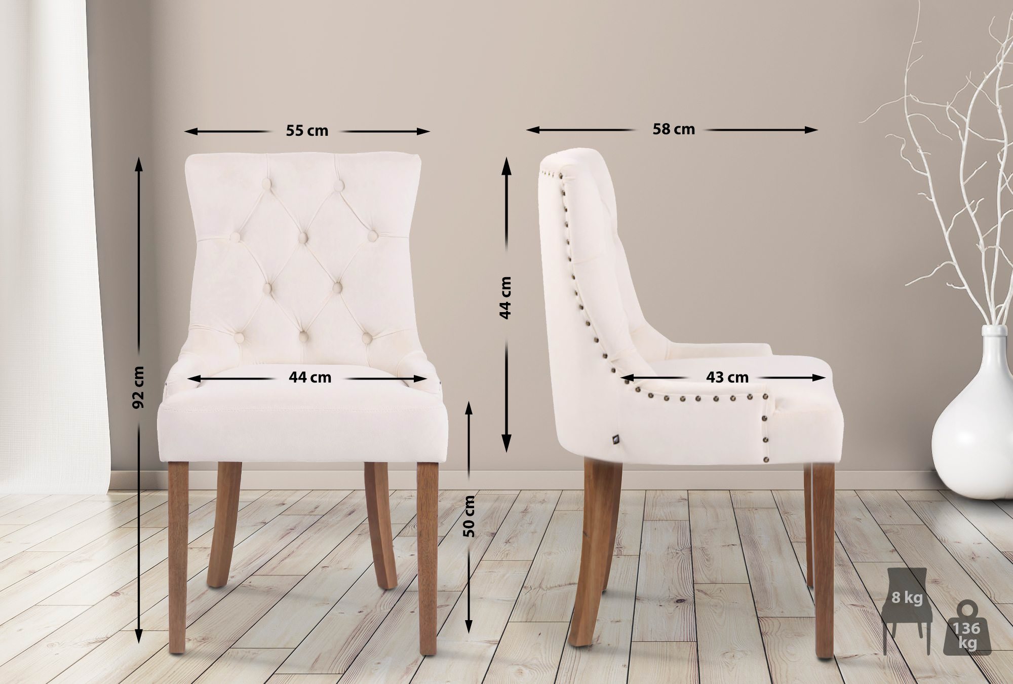 Chaise de salle à manger Aberdeen en Velours avec Piètement en bois d'hévéa