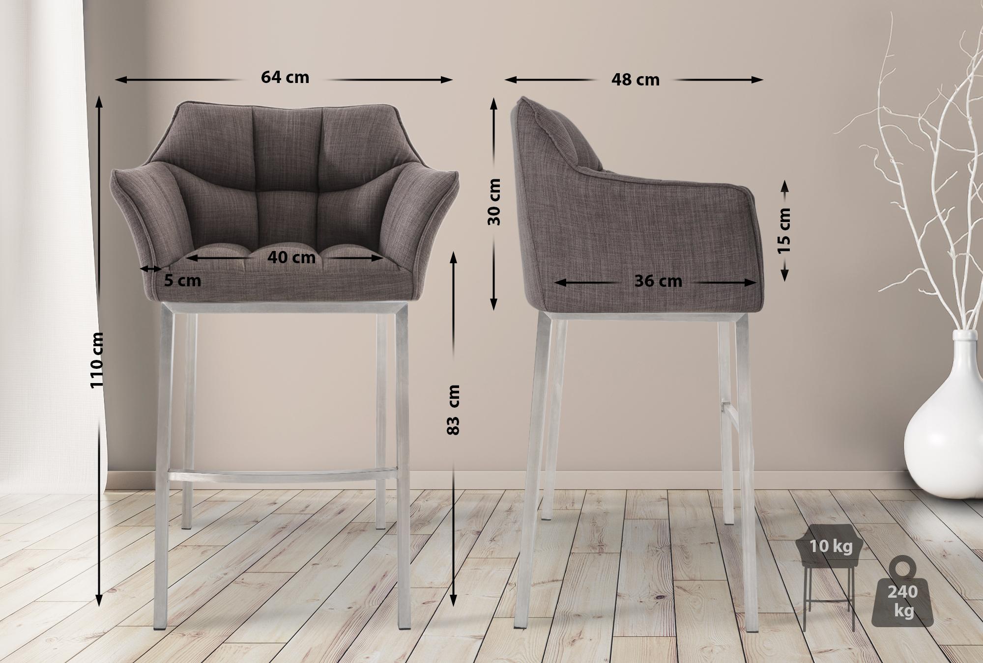 Lot de 2 tabourets de bar Damaso en tissu avec piètement à quatre pieds