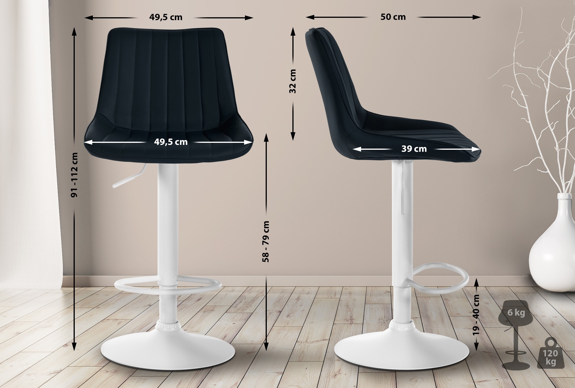 Lot de 2 tabourets de bar Toni en similicuir