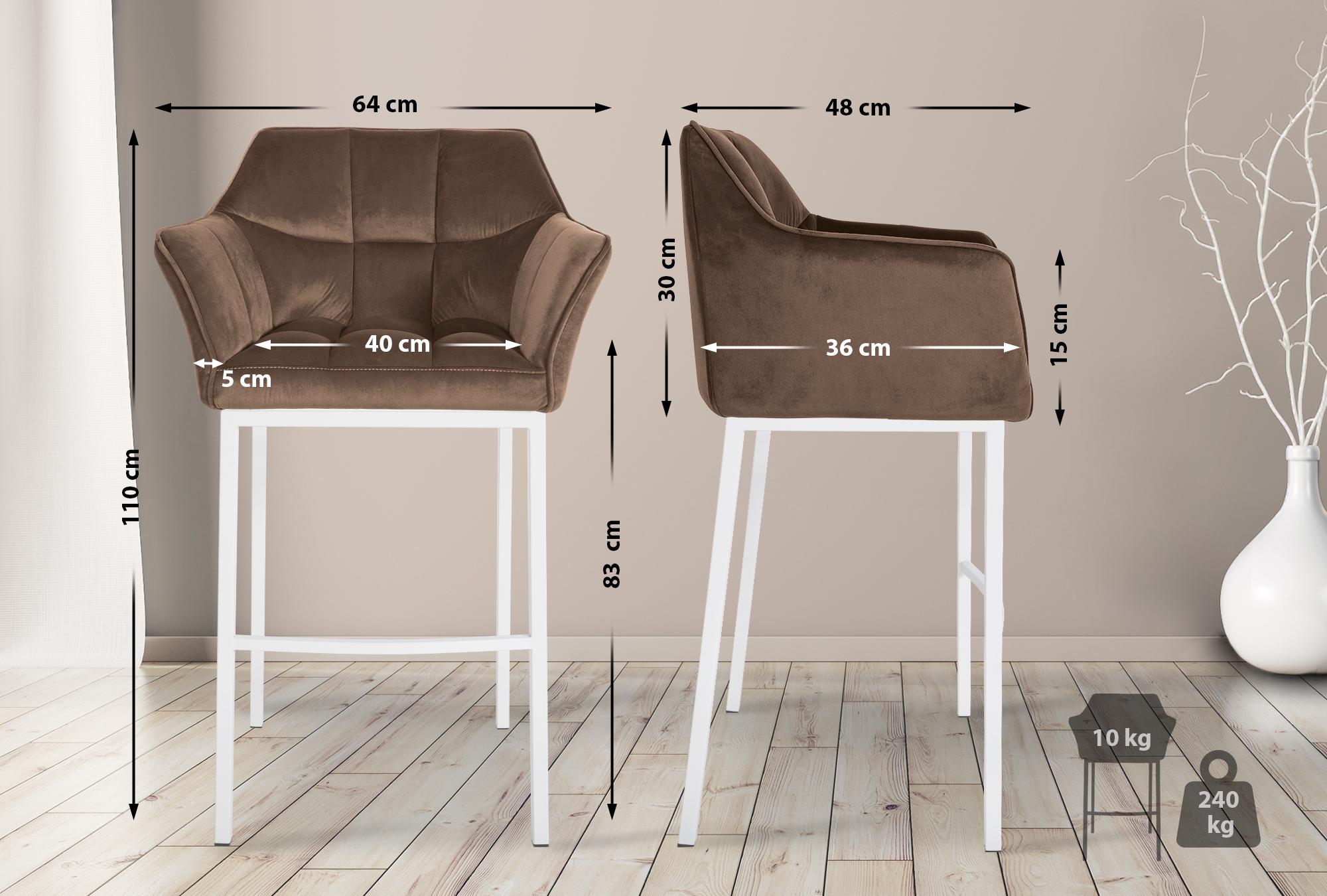 Tabouret de bar Damaso en velours avec pietement a quatre pieds