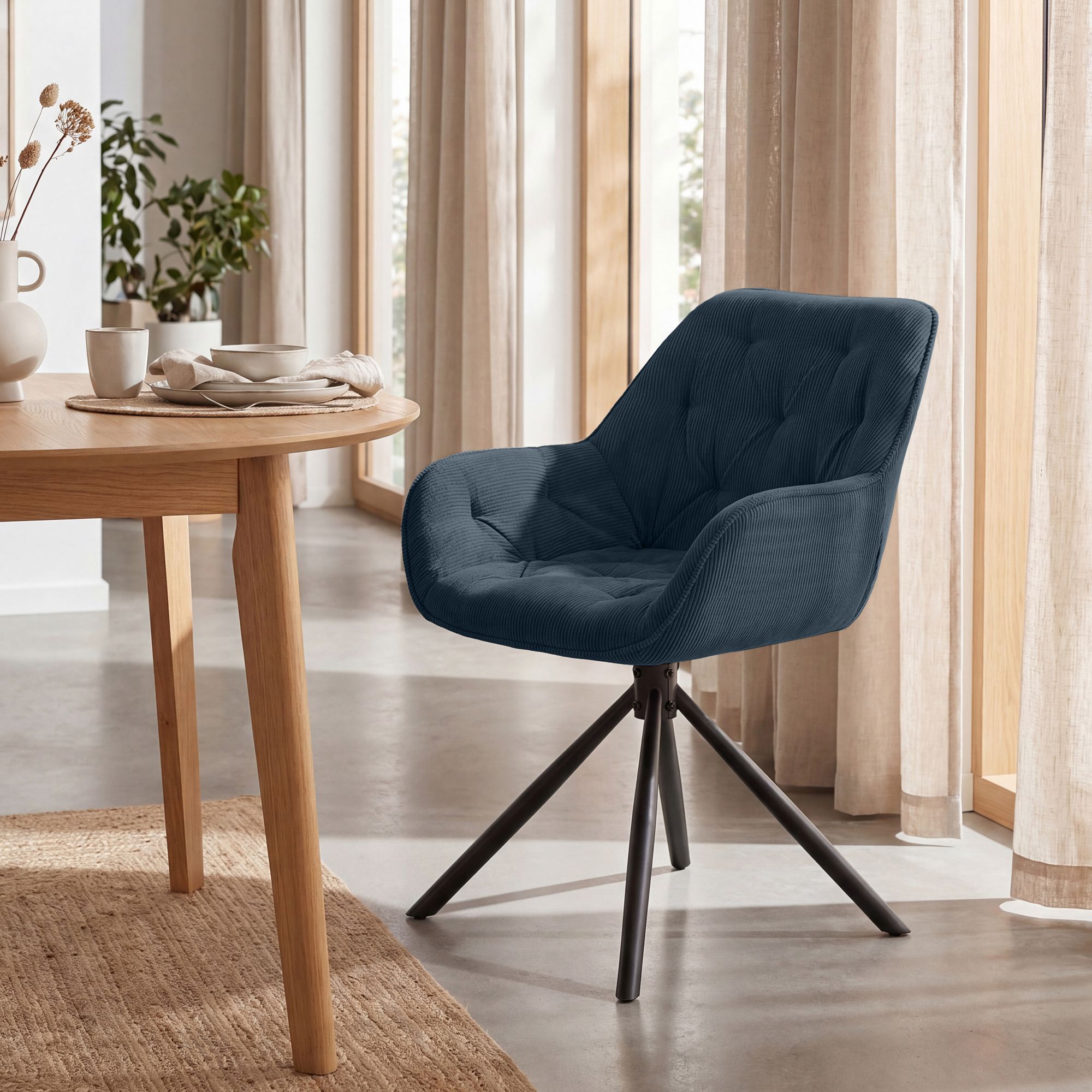 Chaise de salle a manger Rimio en velours côtelé