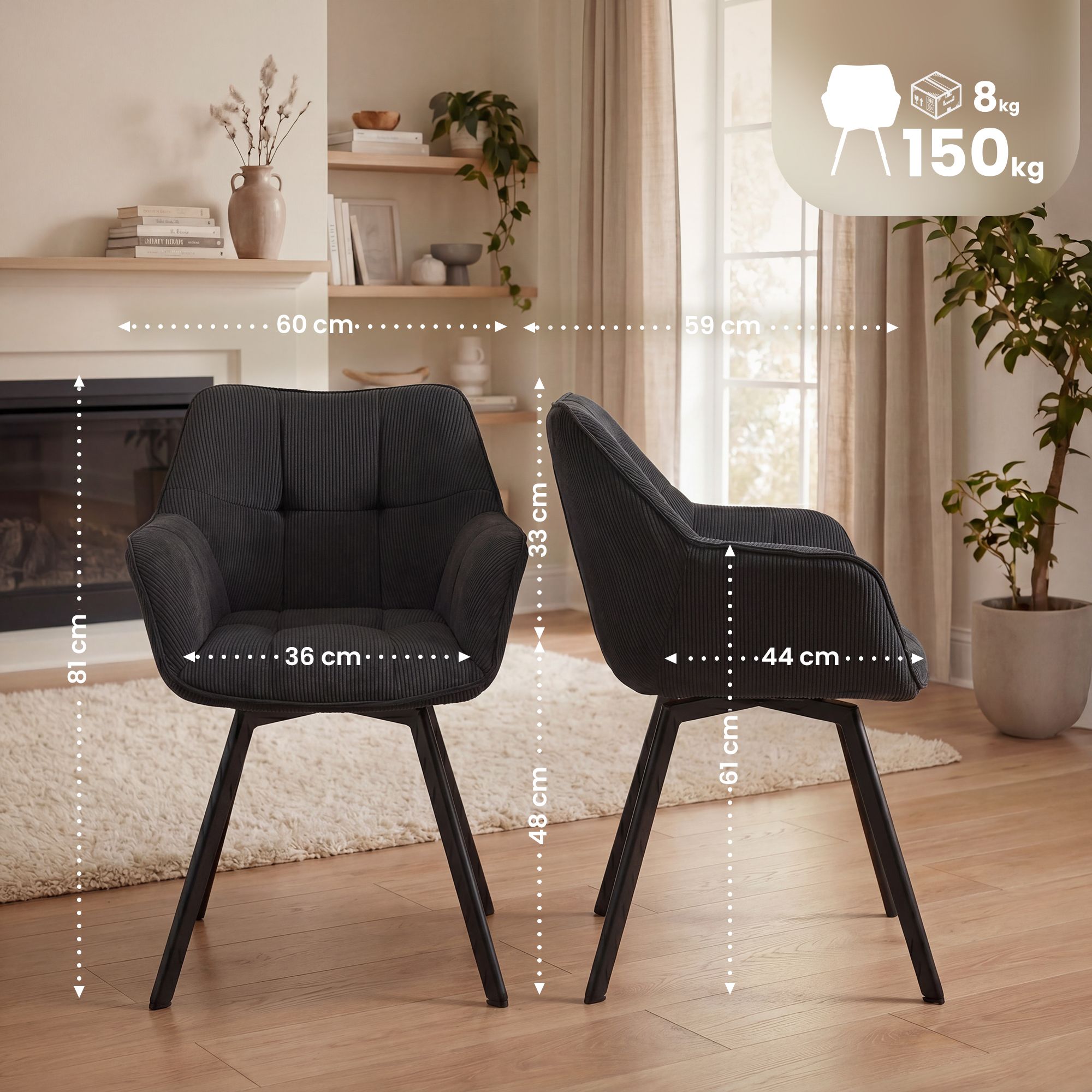 Chaise de salle à manger Jordi Cord