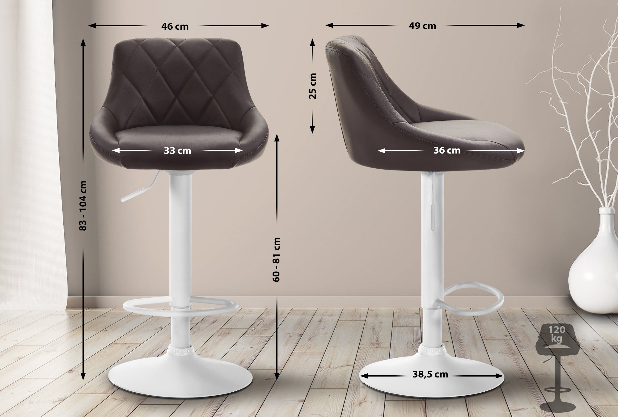 Tabouret de bar Lazio en similicuir avec pied en métal