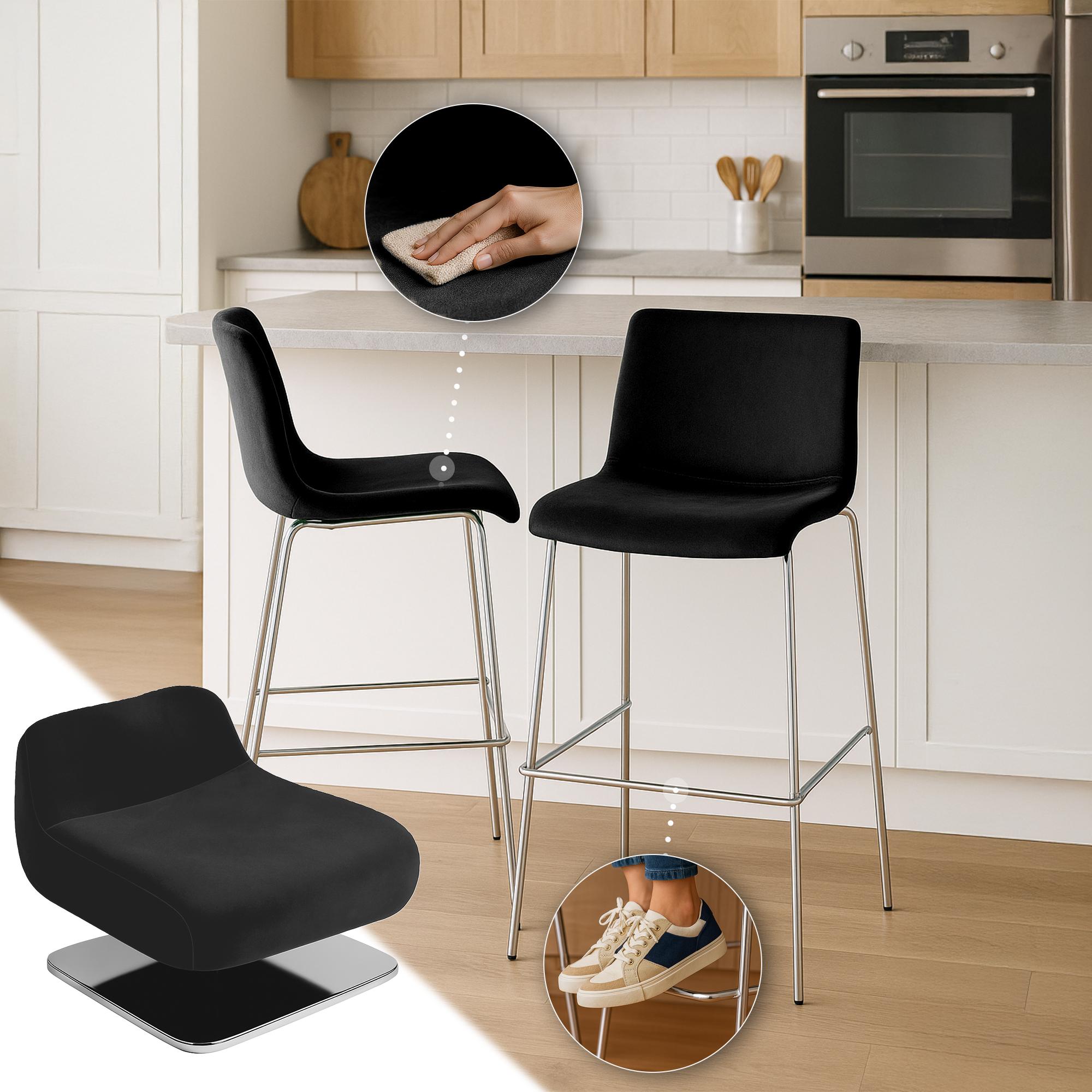 Tabouret de bar Hover velours structure à quatre pieds chromée