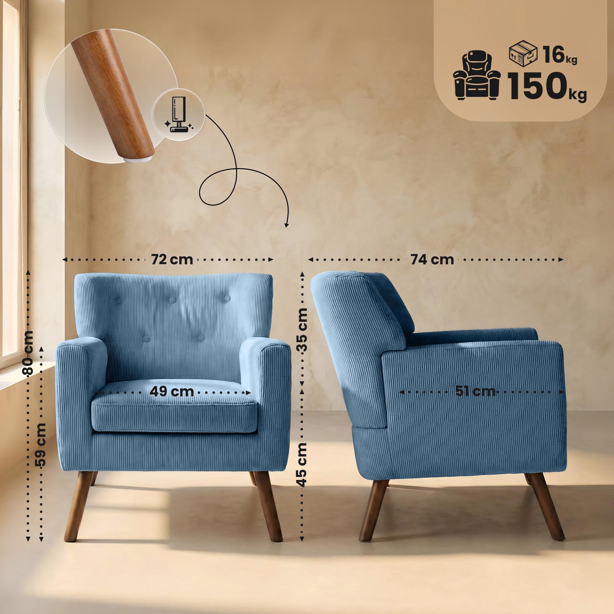 Fauteuil Kioni en velours cotele