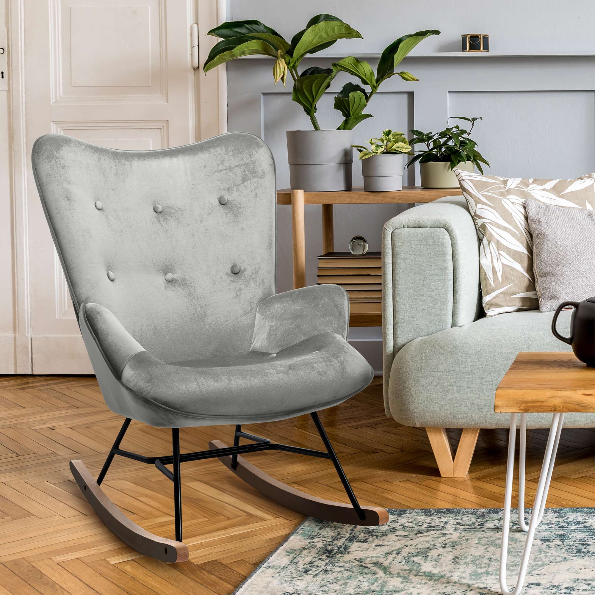 Fauteuil à bascule Sanka en Velours
