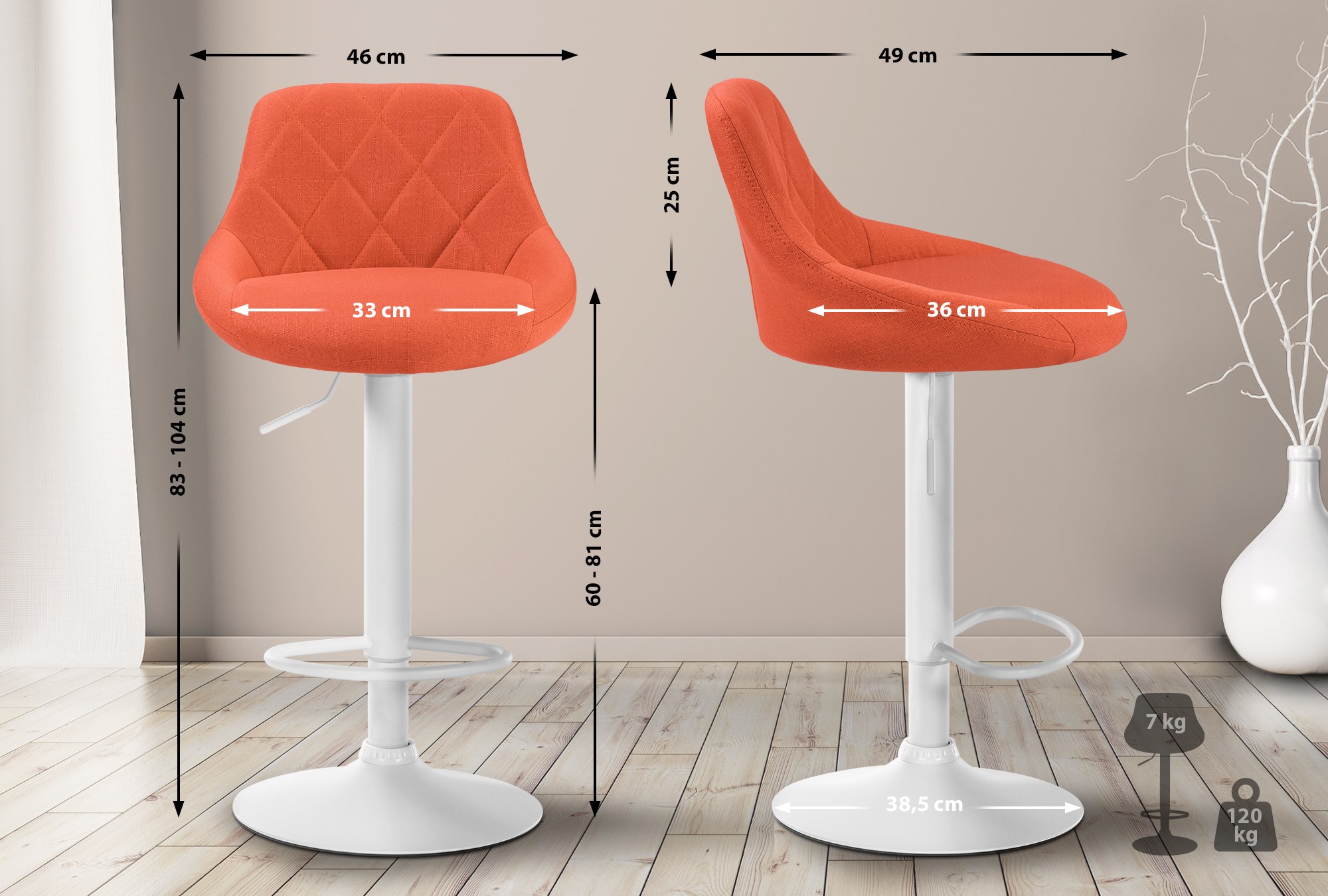 Tabouret de bar Lazio en Tissu Hauteur réglable siège pivotant