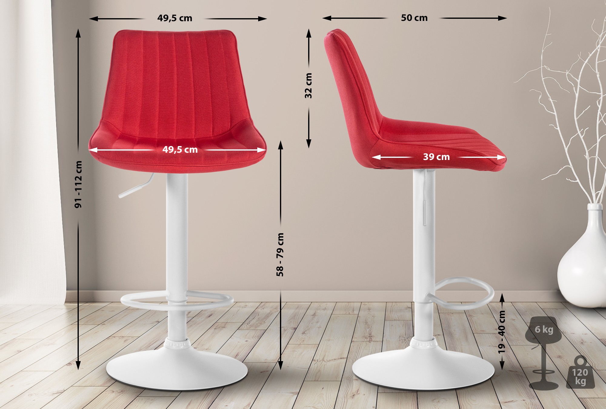 Tabouret de bar Toni en Tissu Pied trompette en Métal