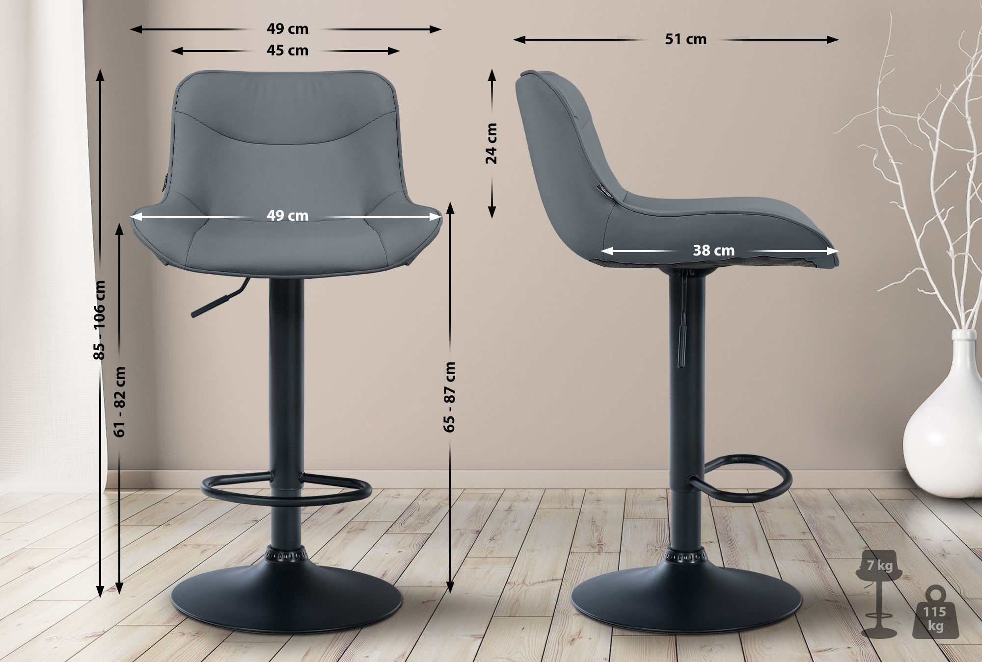 Lot de 2 tabourets de bar Vonore en similicuir