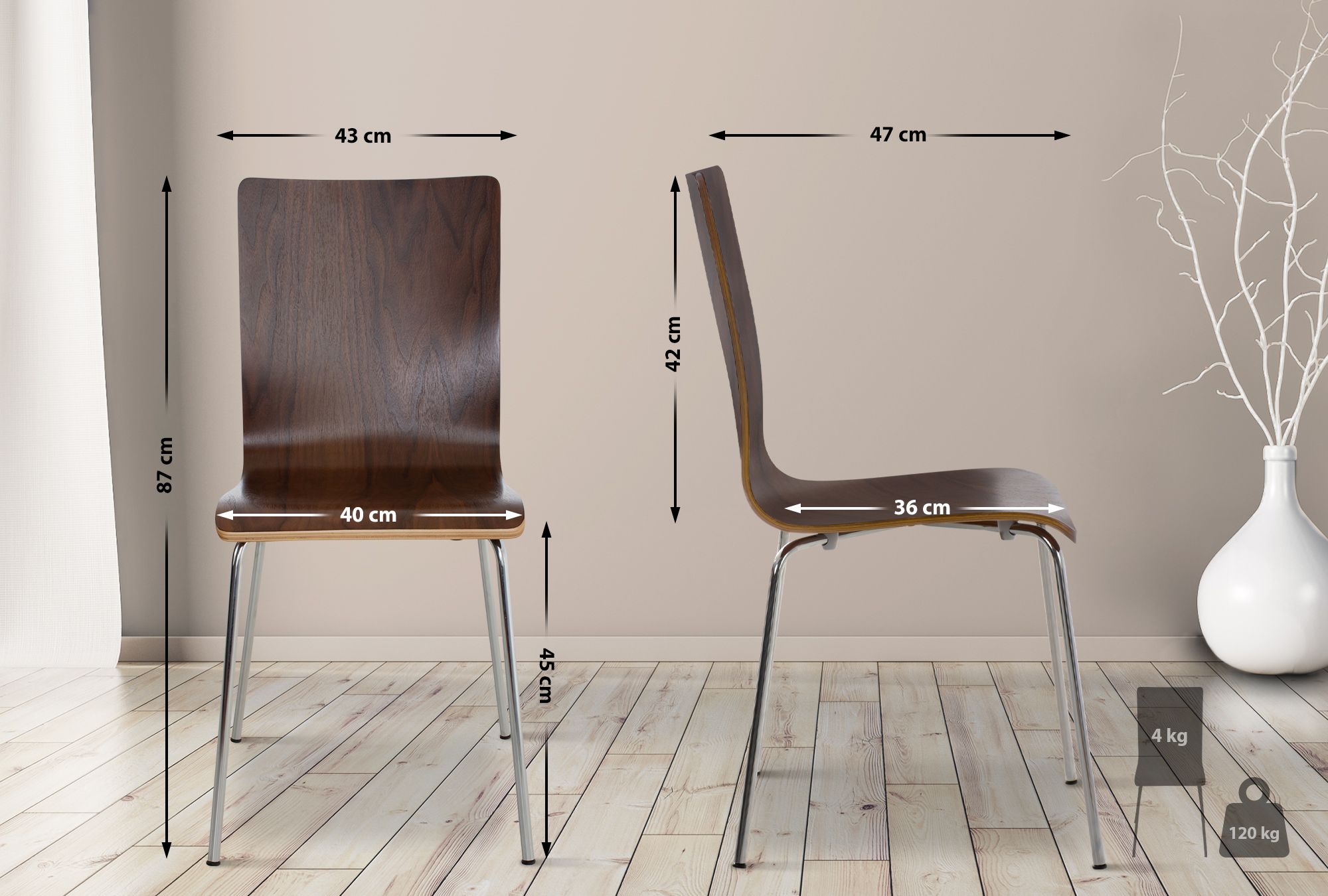 Lot de 4 chaises visiteur Pepe en bois