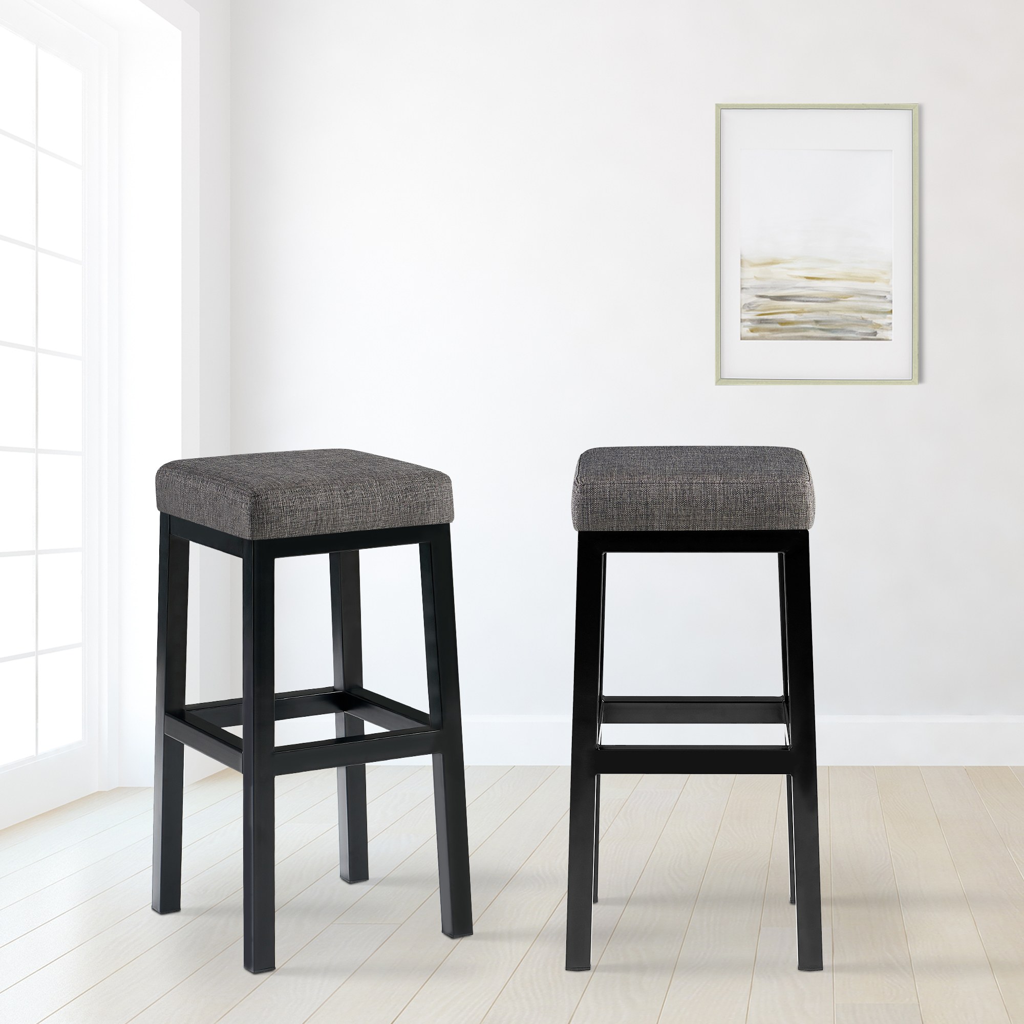 Tabouret de bar Taylor tissu hauteur d'assise 78 cm piètement métal noir
