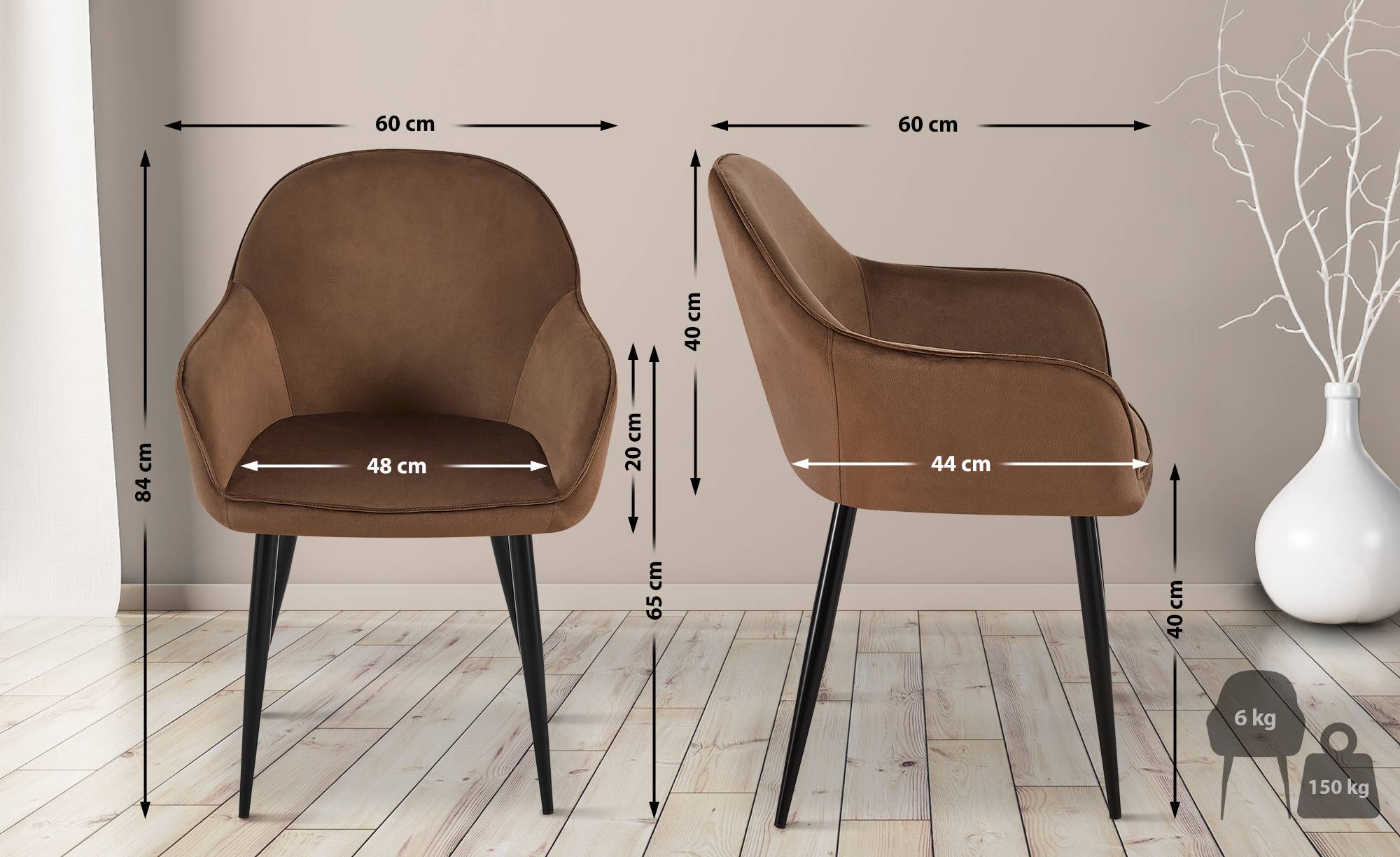 Chaise de salle à manger Boise velours