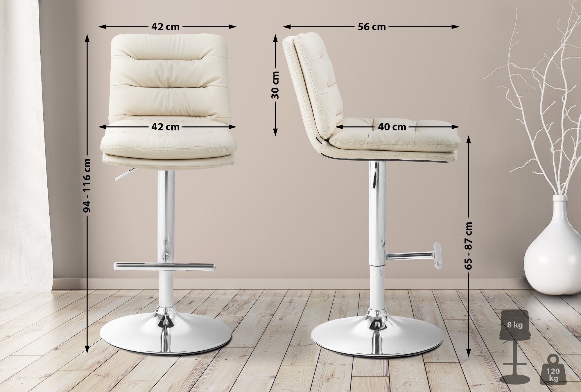 Lot de 2 tabourets de bar Damar en similicuir